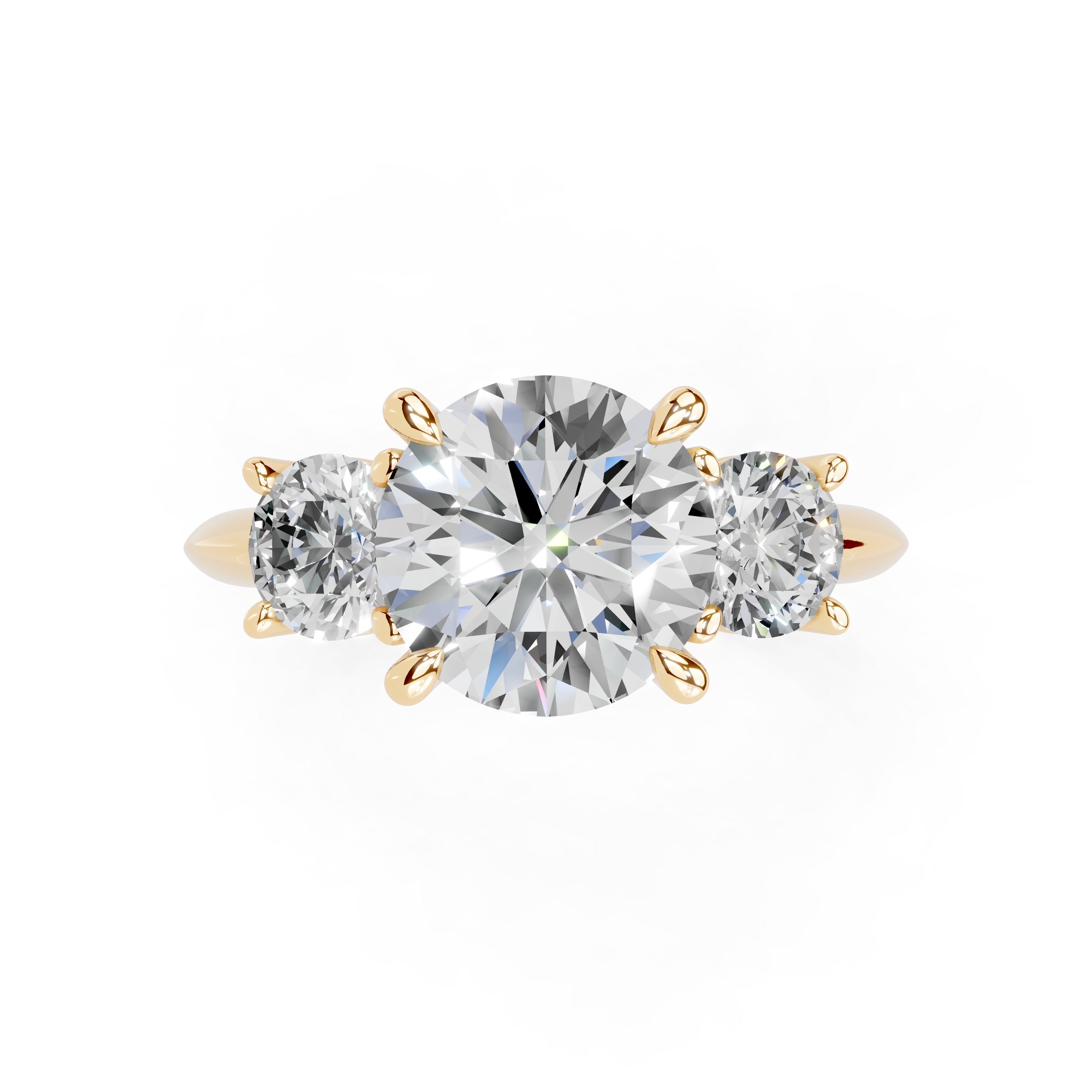 Four Prong Round Cut Three Stone Lab Grown Diamond Engagement Ring with Round side stones