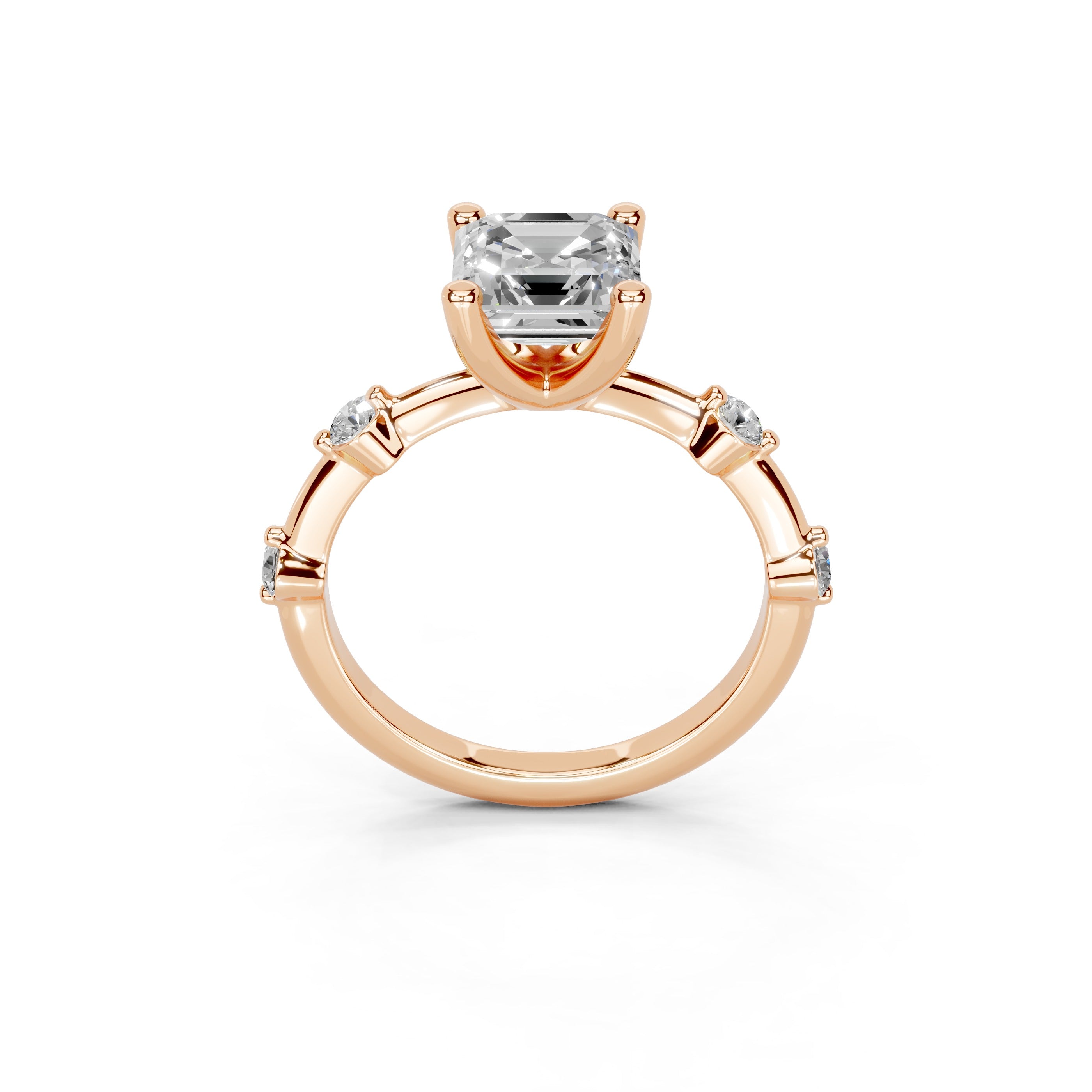 Asscher Cut Solitaire Lab Grown Diamond Engagement Ring with Minimal Side Stones