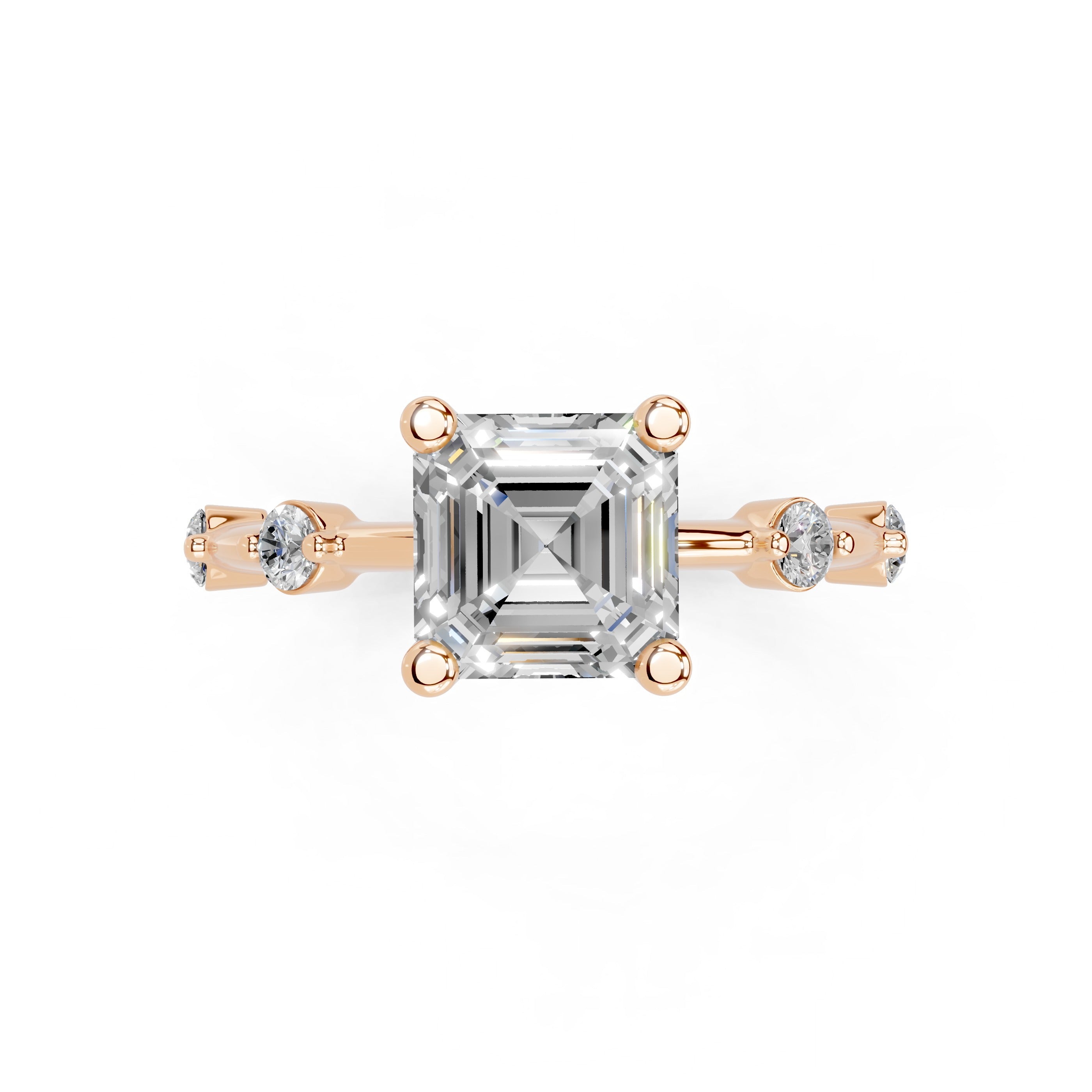 Asscher Cut Solitaire Lab Grown Diamond Engagement Ring with Minimal Side Stones