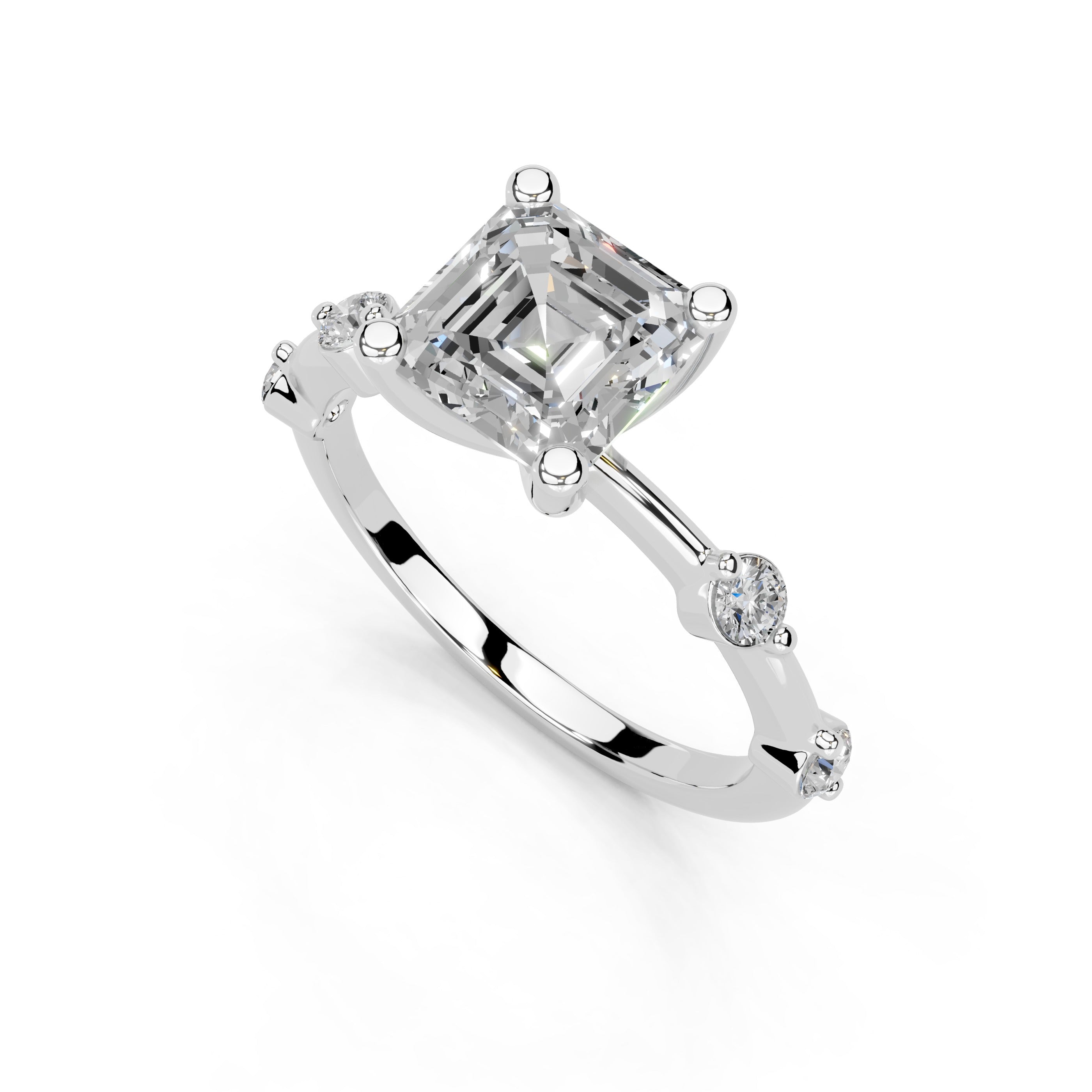 Asscher Cut Solitaire Lab Grown Diamond Engagement Ring with Minimal Side Stones