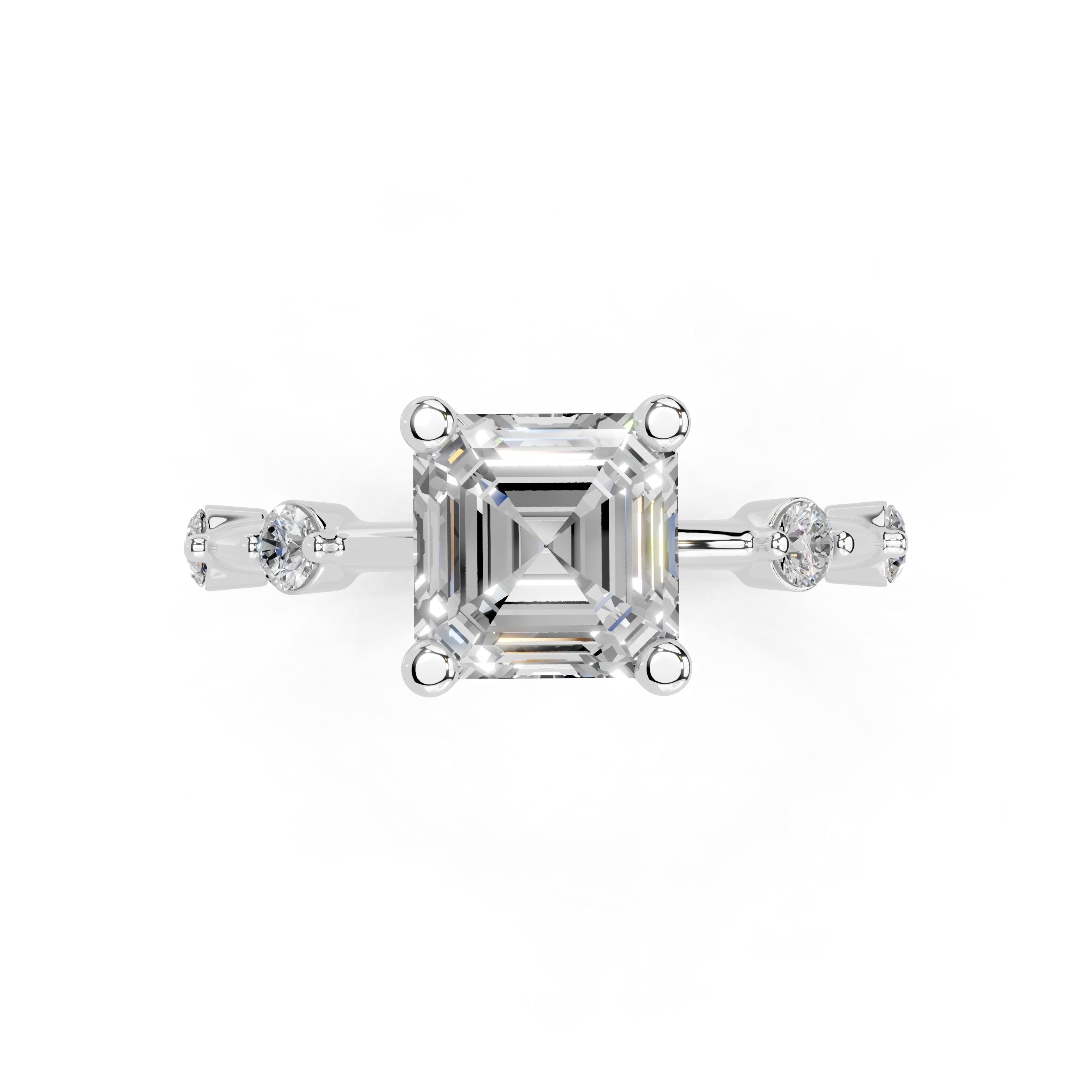 Asscher Cut Solitaire Lab Grown Diamond Engagement Ring with Minimal Side Stones