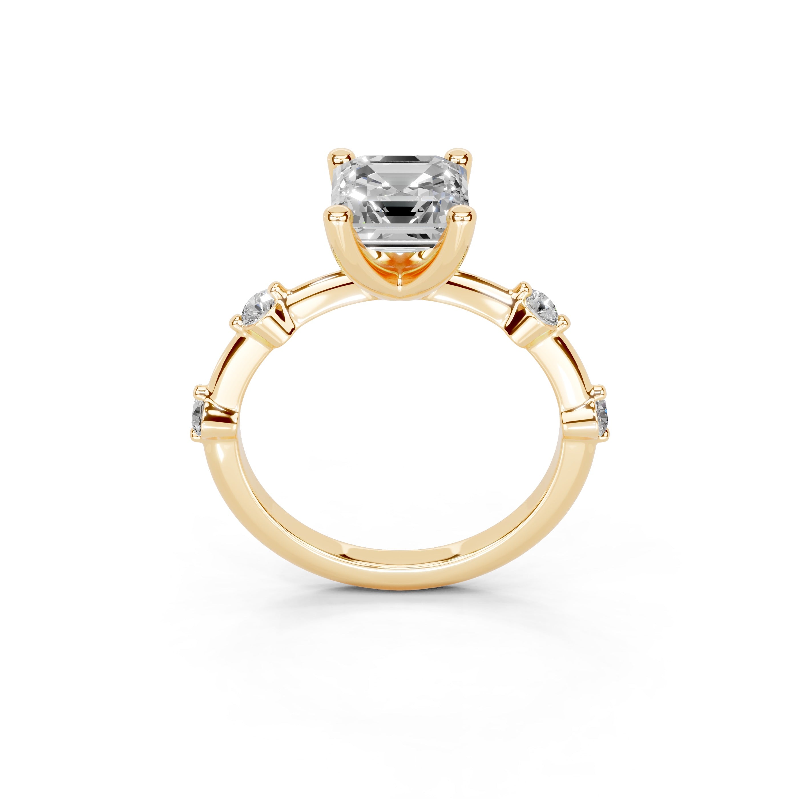 Asscher Cut Solitaire Lab Grown Diamond Engagement Ring with Minimal Side Stones