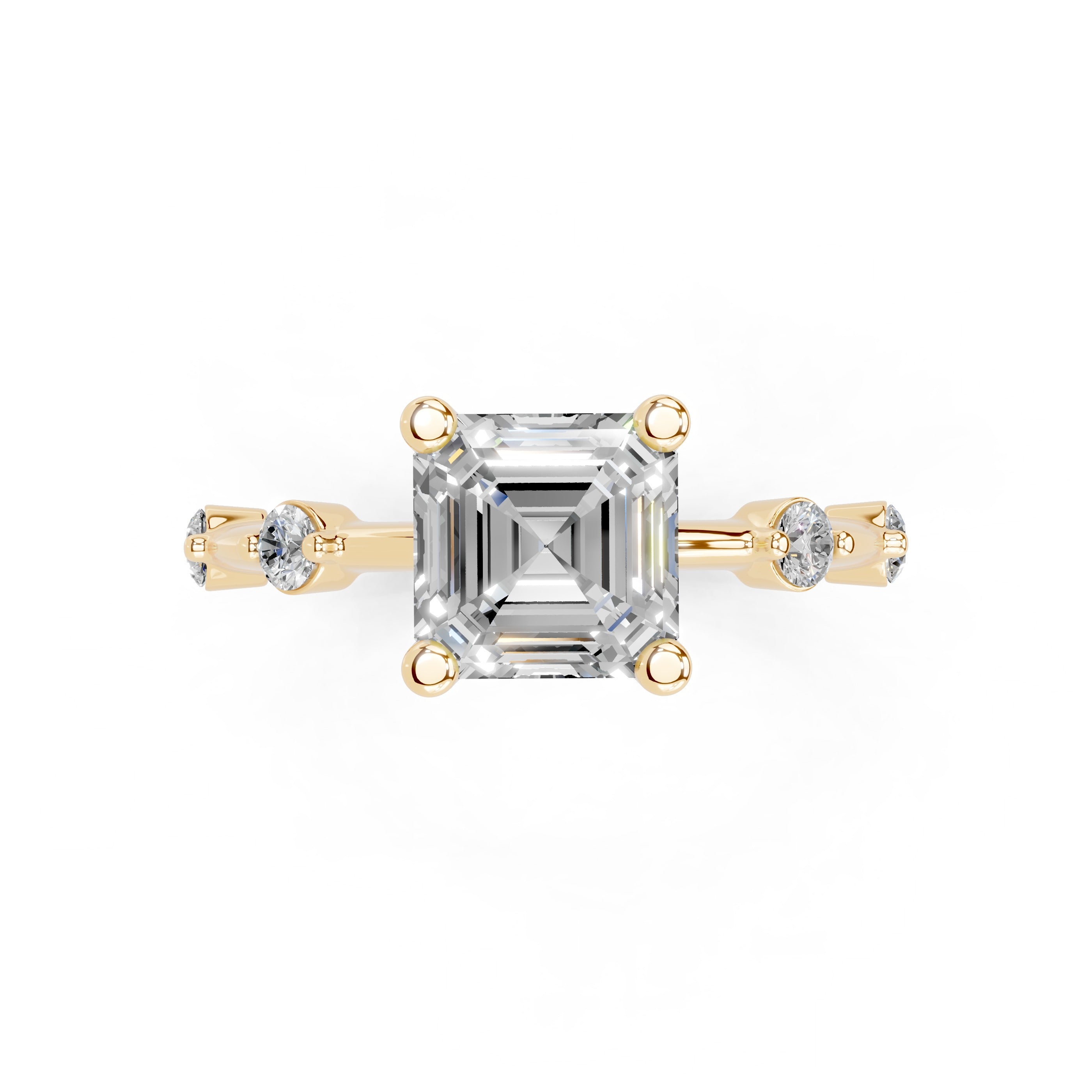 Asscher Cut Solitaire Lab Grown Diamond Engagement Ring with Minimal Side Stones