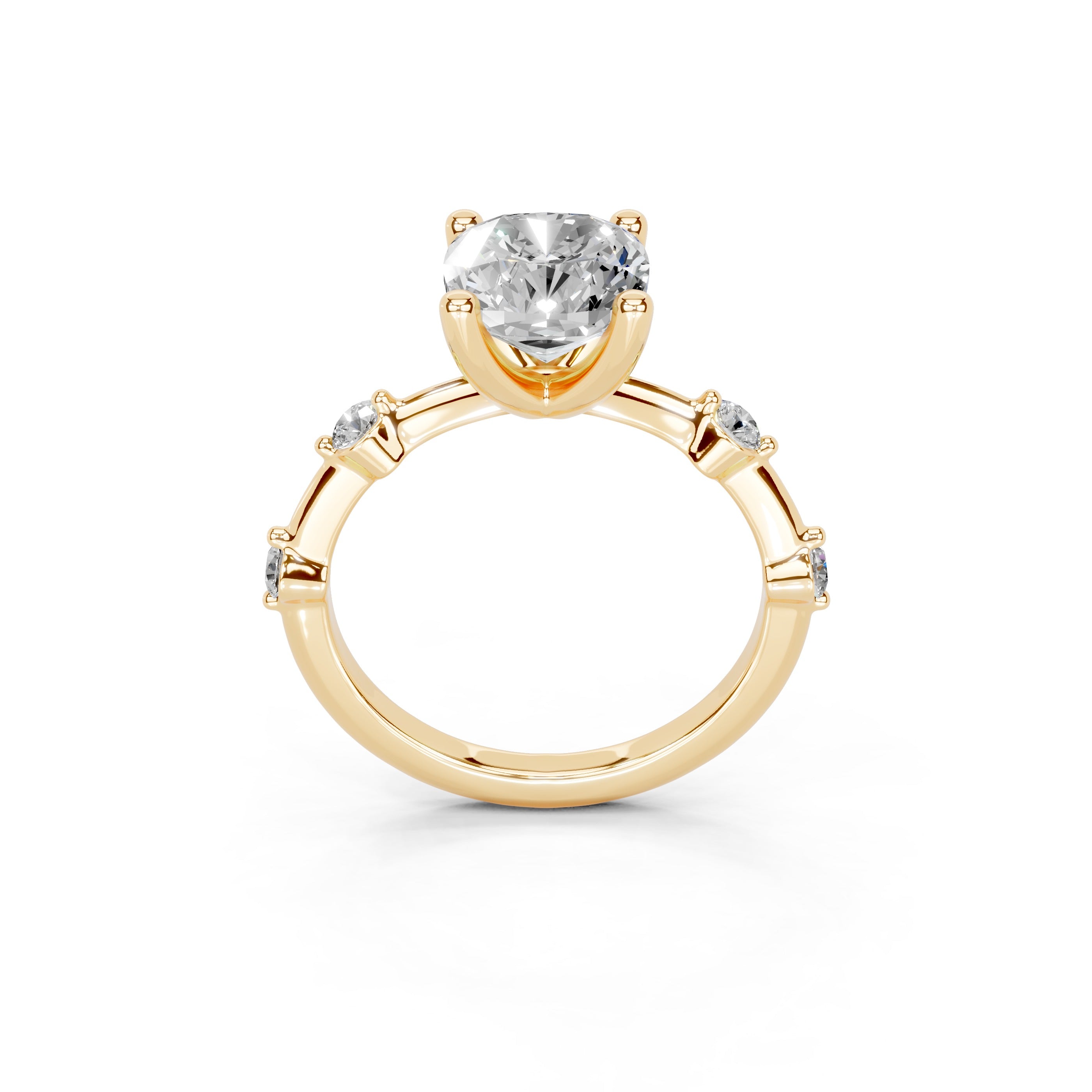 Cushion Cut Solitaire Lab Grown Diamond Engagement Ring with Minimal Side Stones