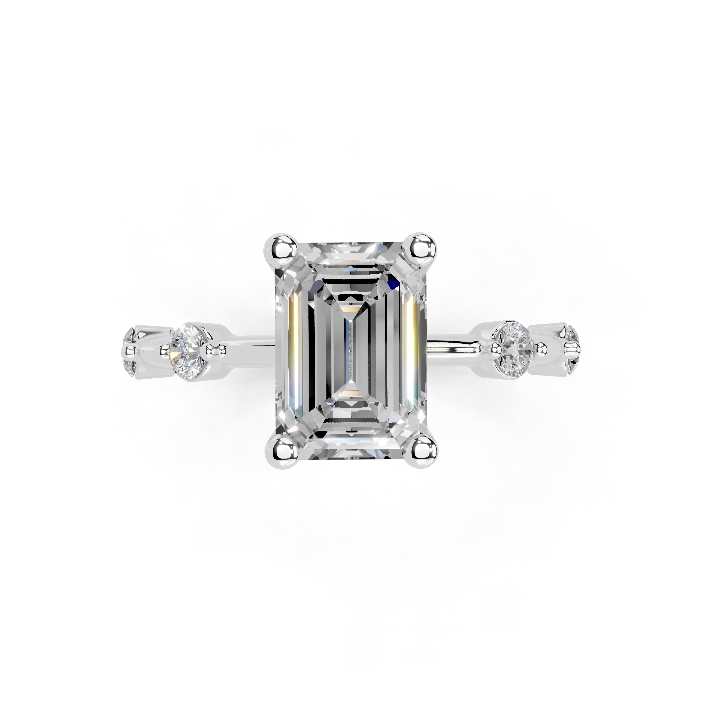 Emerald Cut Solitaire Lab Grown Diamond Engagement Ring with Minimal Side Stones