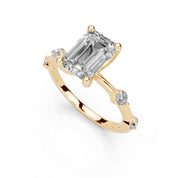 Emerald Cut Solitaire Lab Grown Diamond Engagement Ring with Minimal Side Stones