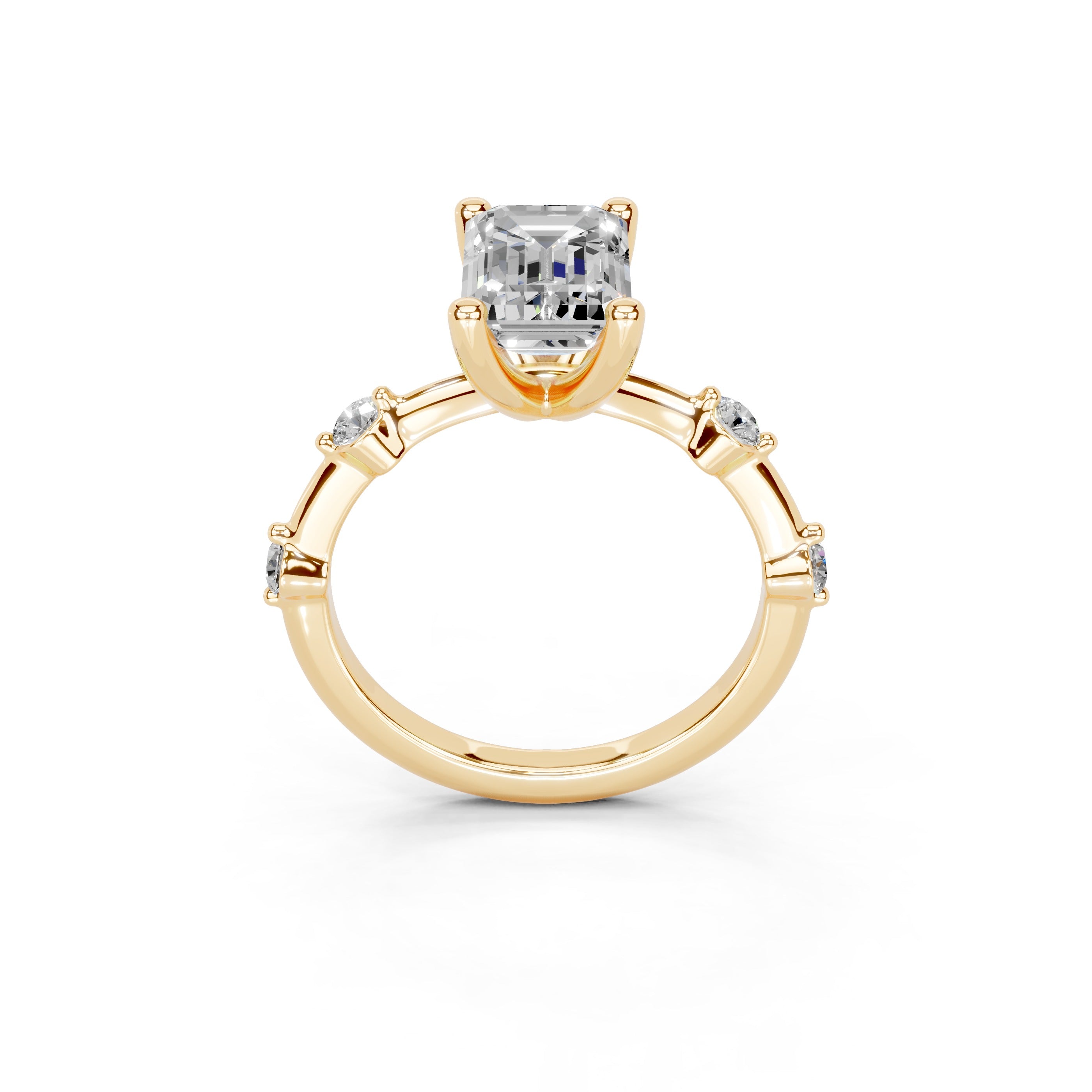 Emerald Cut Solitaire Lab Grown Diamond Engagement Ring with Minimal Side Stones