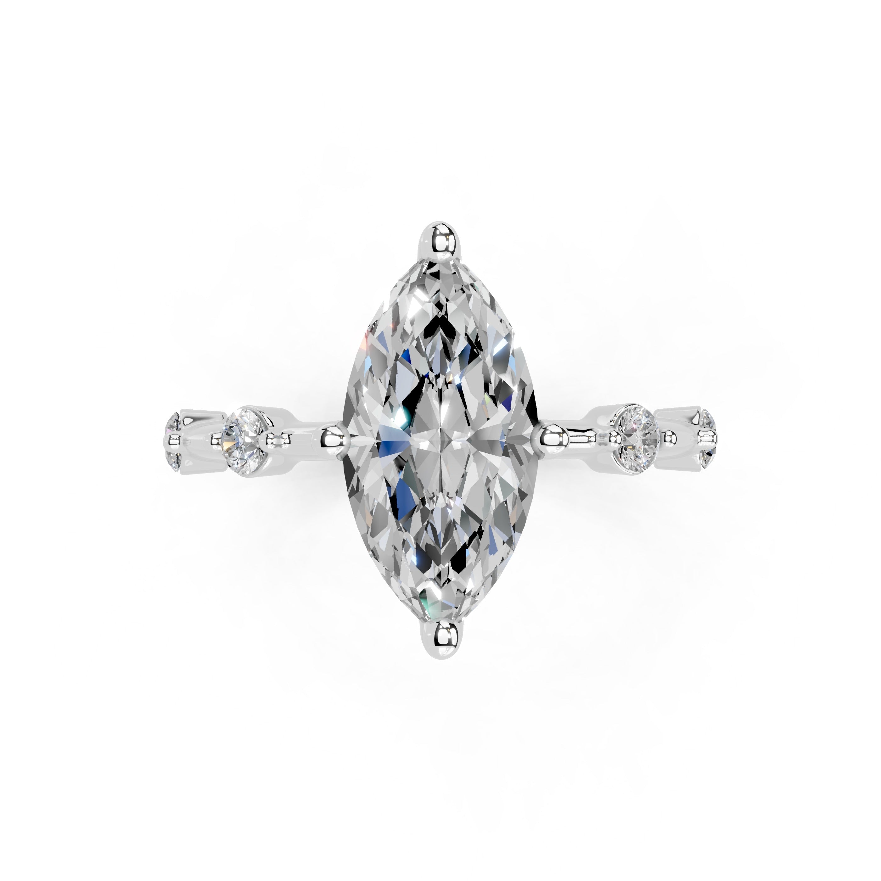 Marquise Cut Solitaire Lab Grown Diamond Engagement Ring with Minimal Side Stones