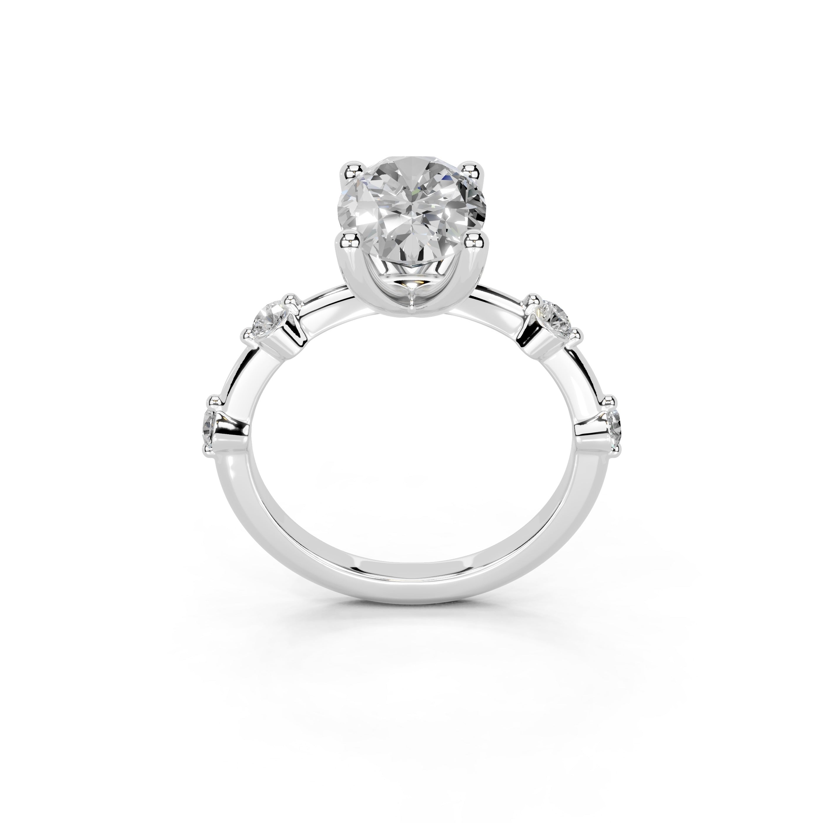 Oval Cut Solitaire Lab Grown Diamond Engagement Ring with Minimal Side Stones