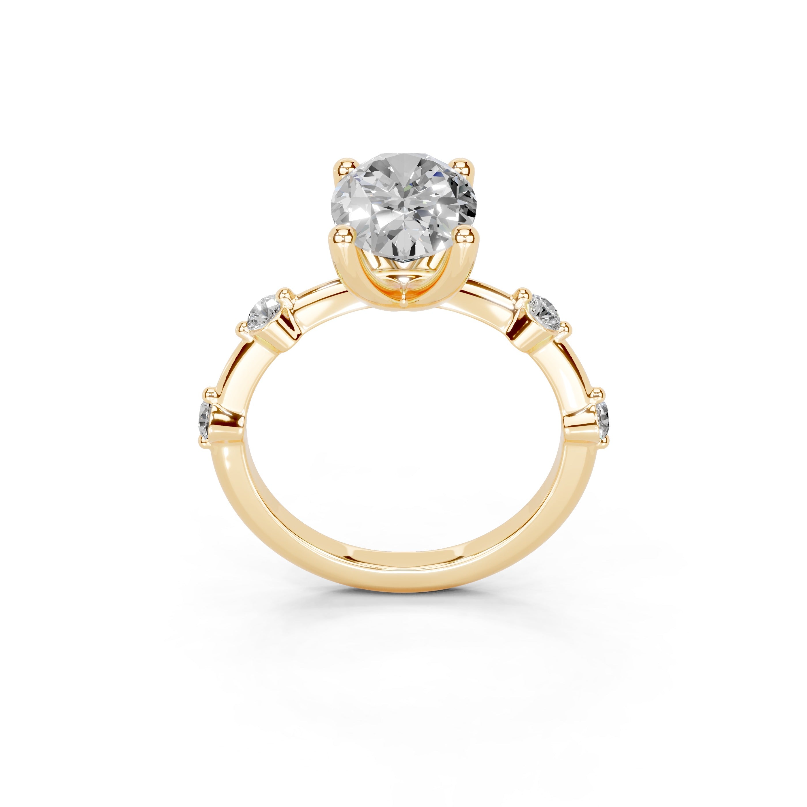 Oval Cut Solitaire Lab Grown Diamond Engagement Ring with Minimal Side Stones