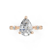 Pear Cut Solitaire Lab Grown Diamond Engagement Ring with Minimal Side Stones