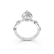 Pear Cut Solitaire Lab Grown Diamond Engagement Ring with Minimal Side Stones