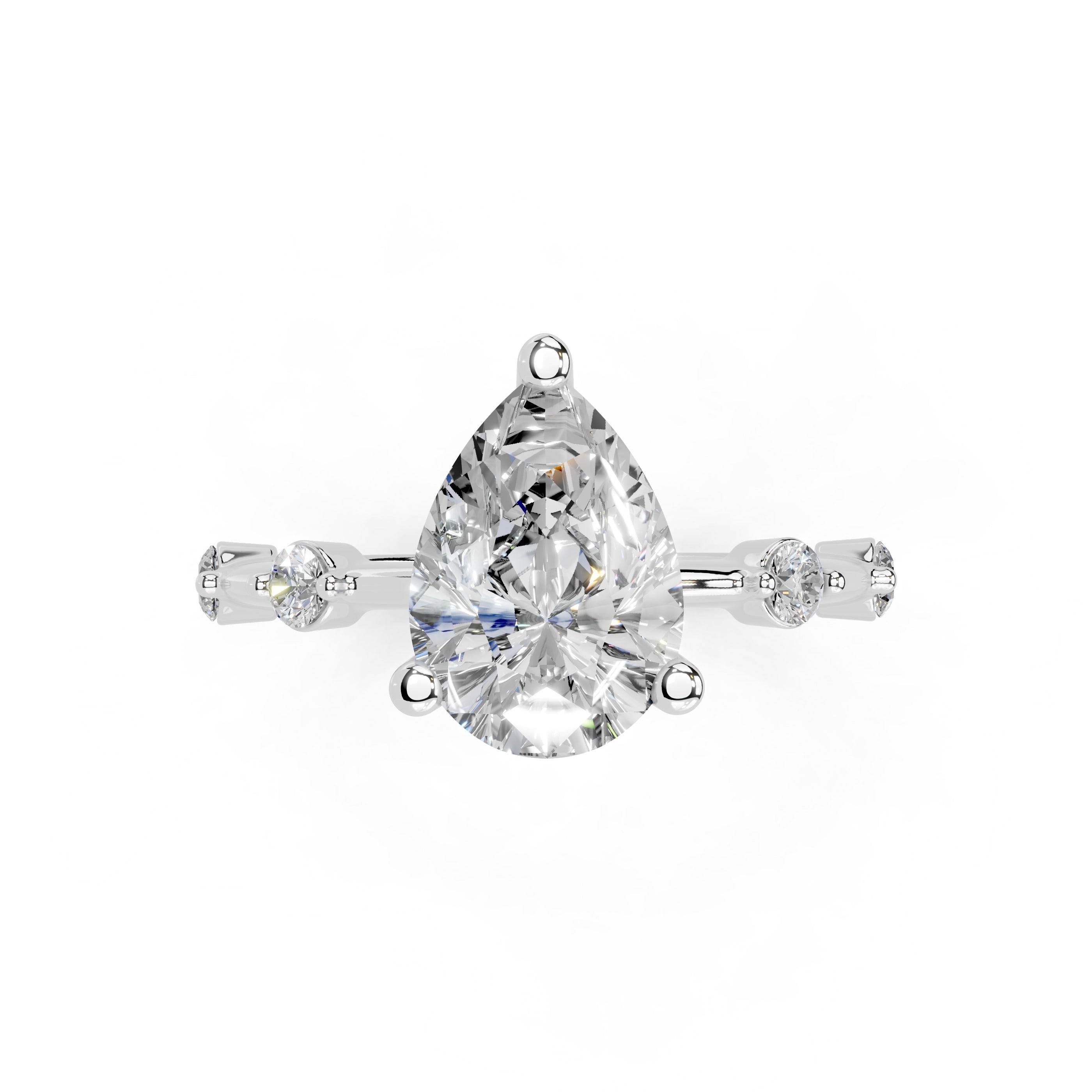 Pear Cut Solitaire Lab Grown Diamond Engagement Ring with Minimal Side Stones