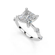 Princess Cut Solitaire Lab Grown Diamond Engagement Ring with Minimal Side Stones