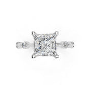 Princess Cut Solitaire Lab Grown Diamond Engagement Ring with Minimal Side Stones