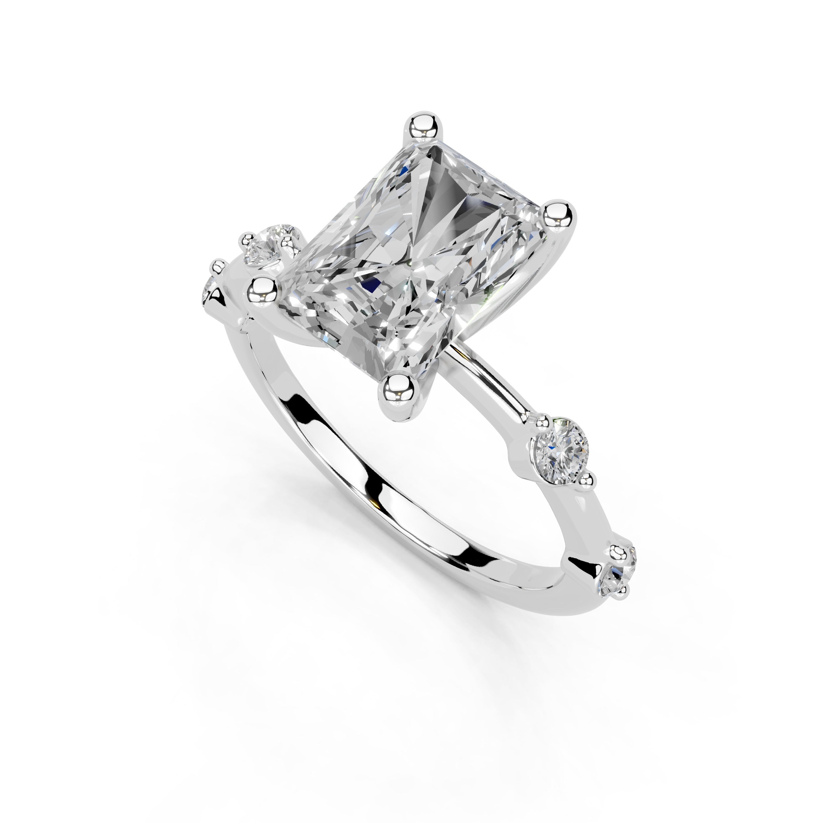 Radiant Cut Solitaire Lab Grown Diamond Engagement Ring with Minimal Side Stones