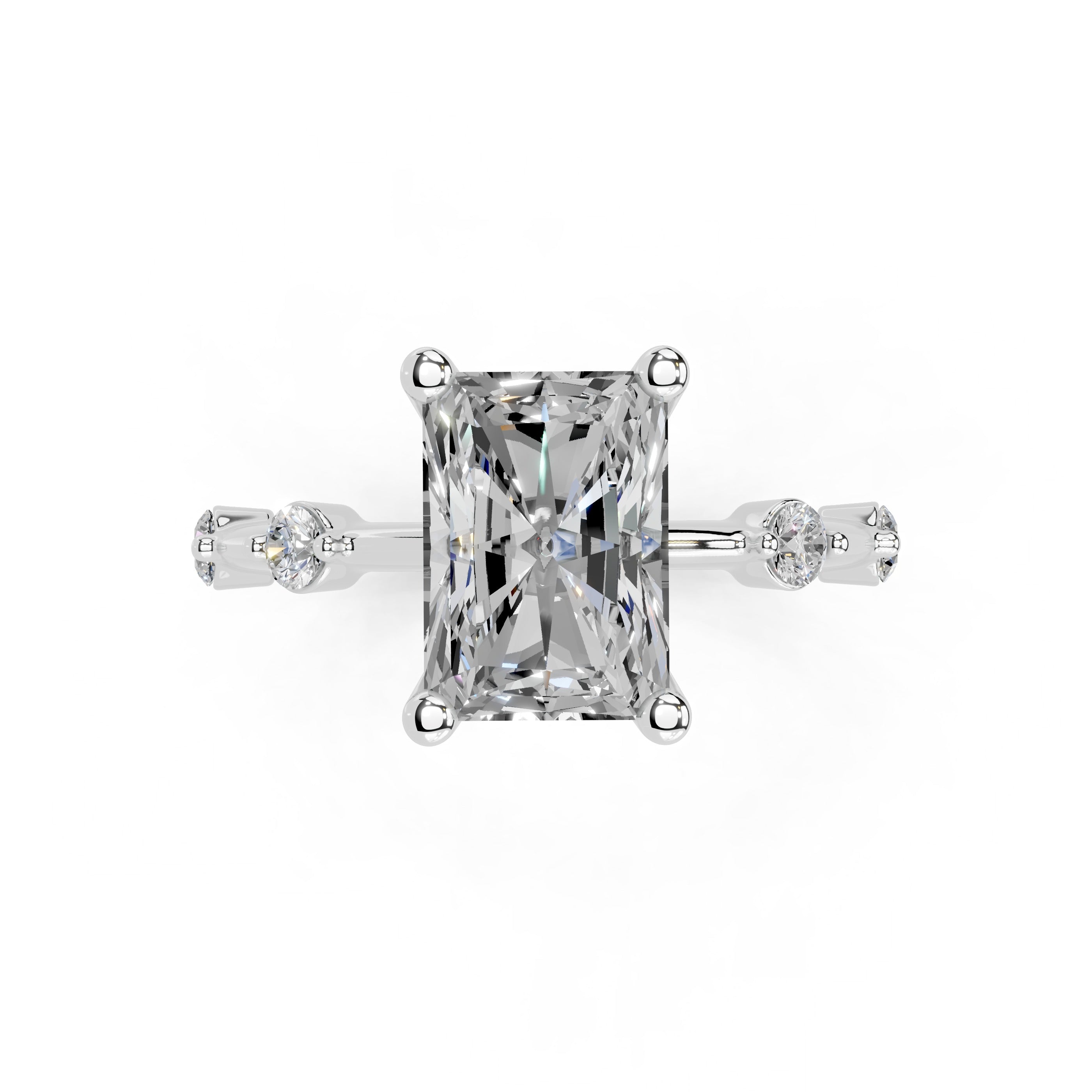 Radiant Cut Solitaire Lab Grown Diamond Engagement Ring with Minimal Side Stones