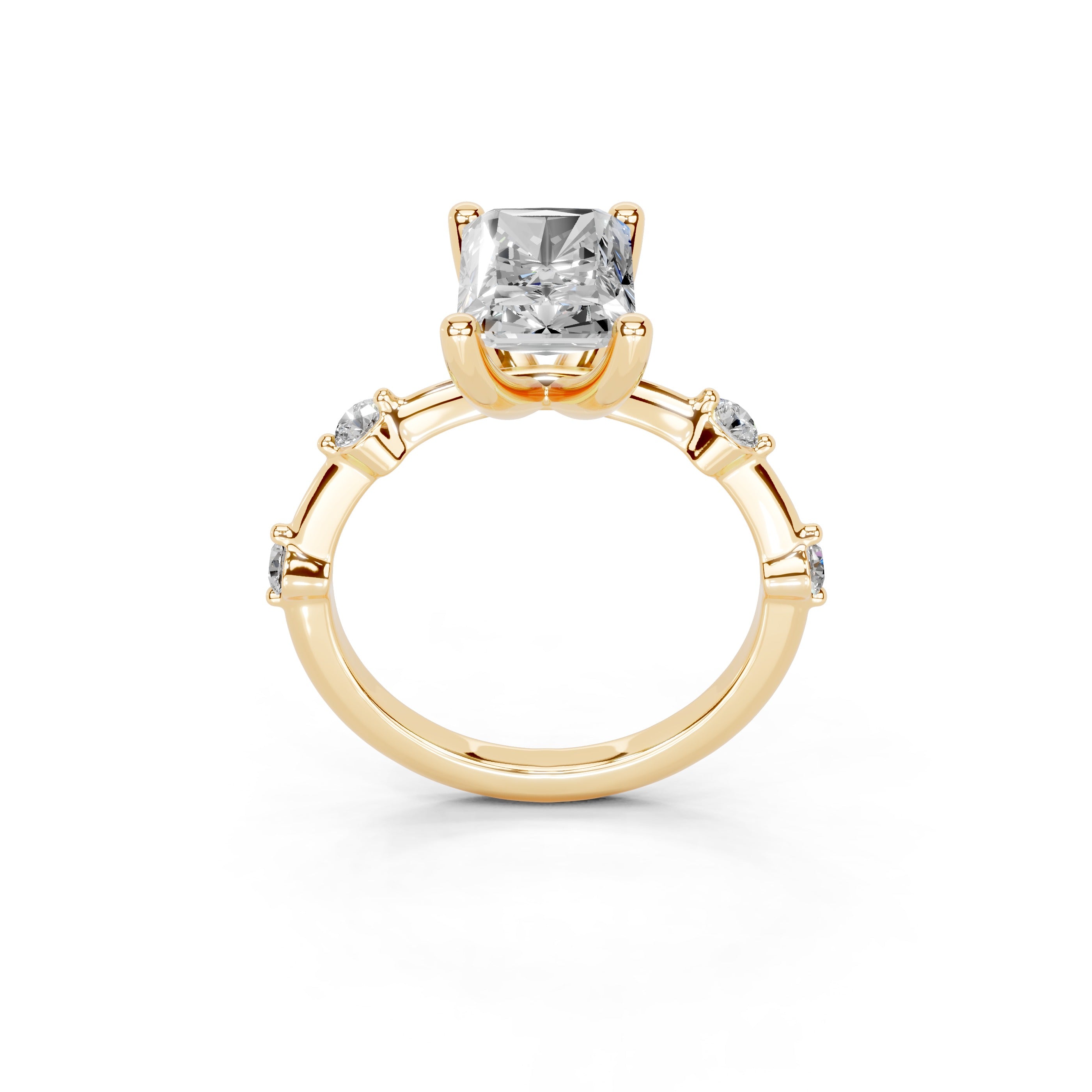 Radiant Cut Solitaire Lab Grown Diamond Engagement Ring with Minimal Side Stones