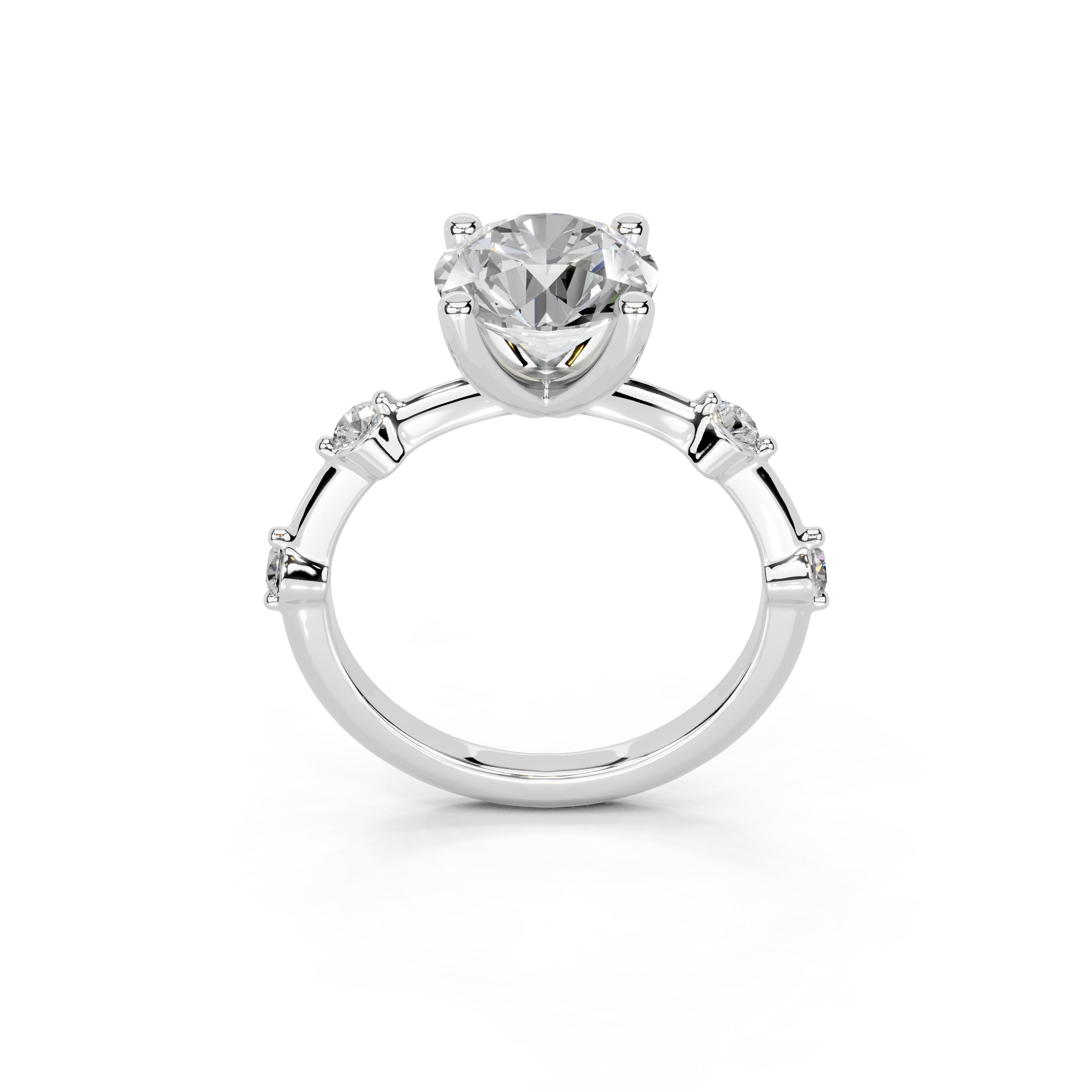 Round Cut Solitaire Lab Grown Diamond Engagement Ring with Minimal Side Stones