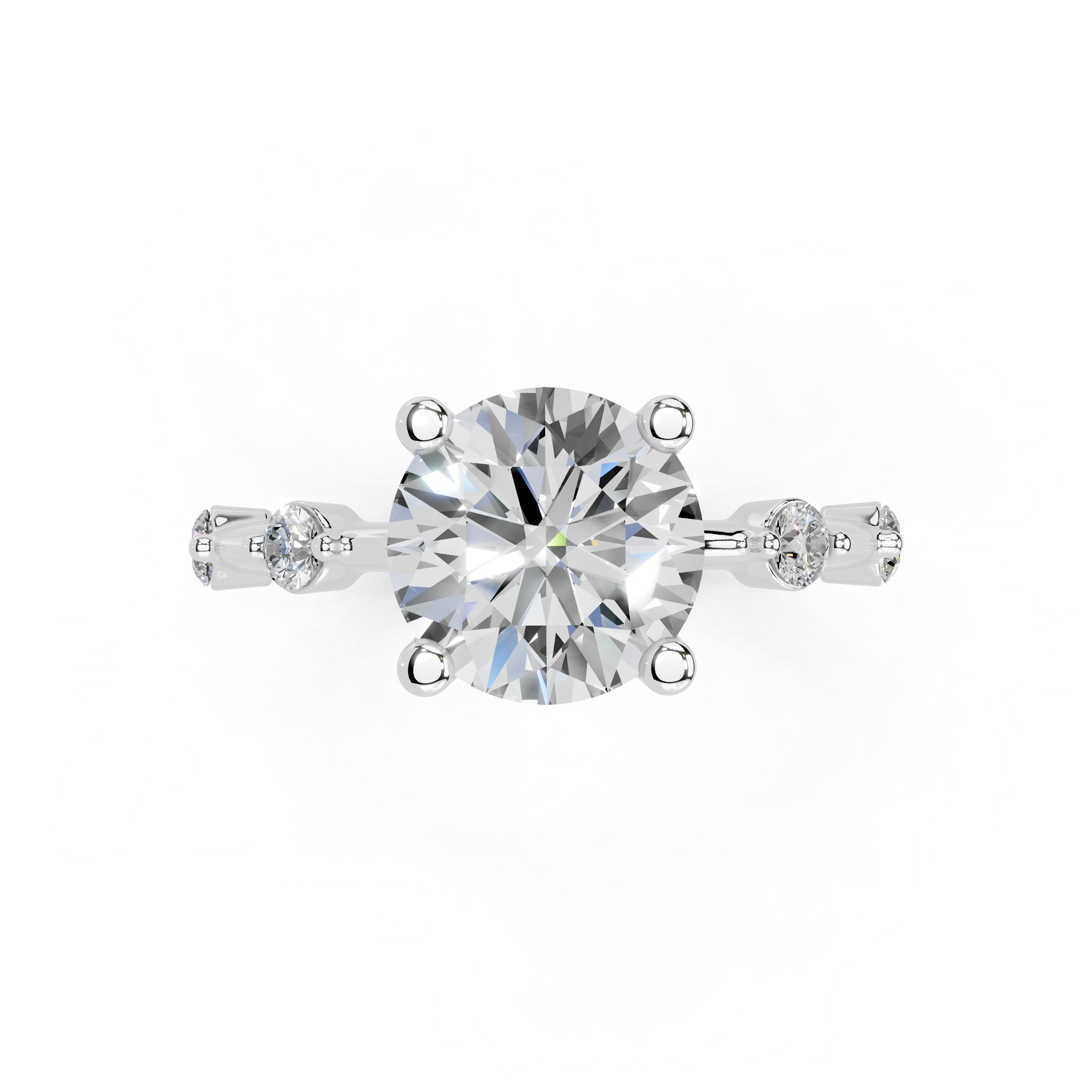 Round Cut Solitaire Lab Grown Diamond Engagement Ring with Minimal Side Stones