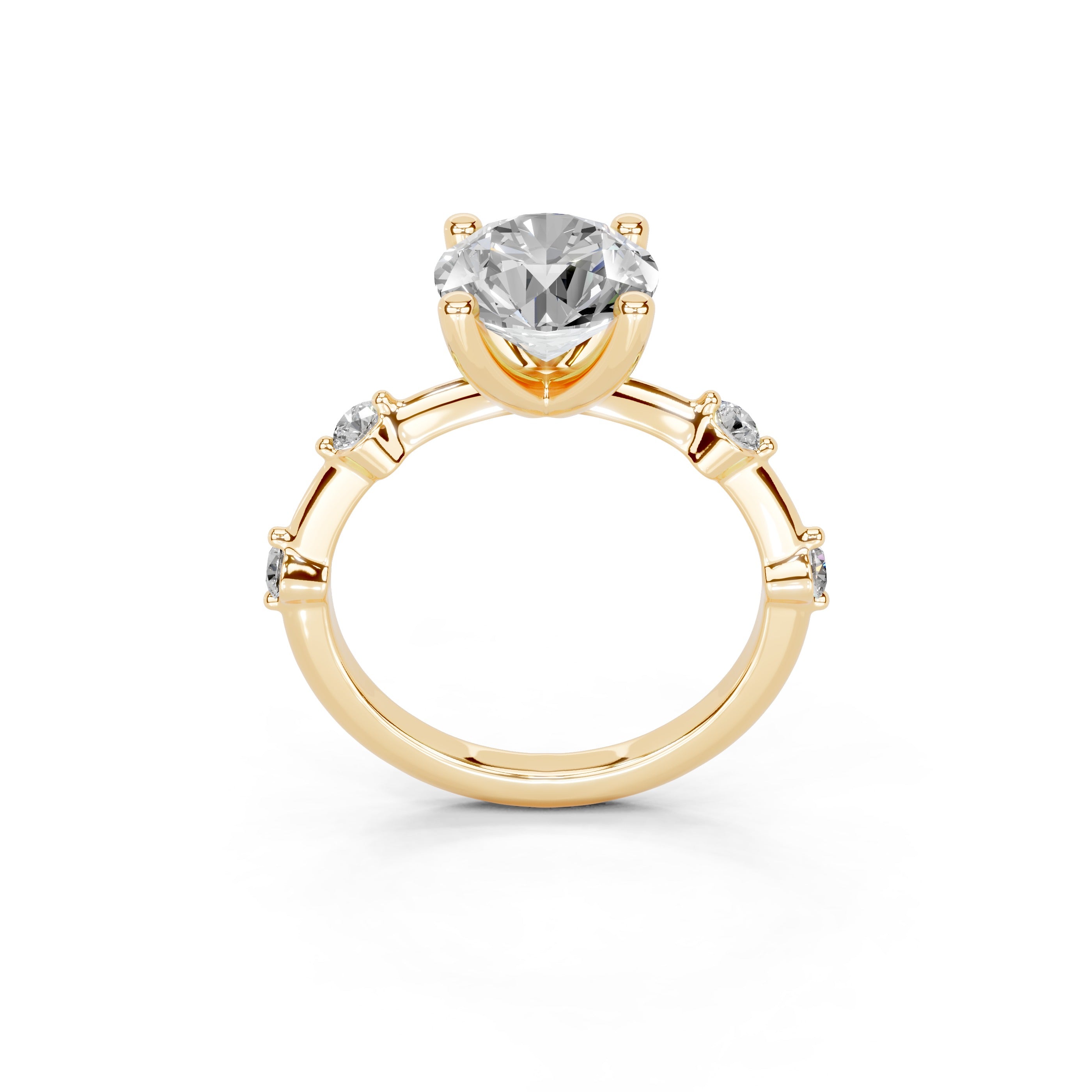 Round Cut Solitaire Lab Grown Diamond Engagement Ring with Minimal Side Stones