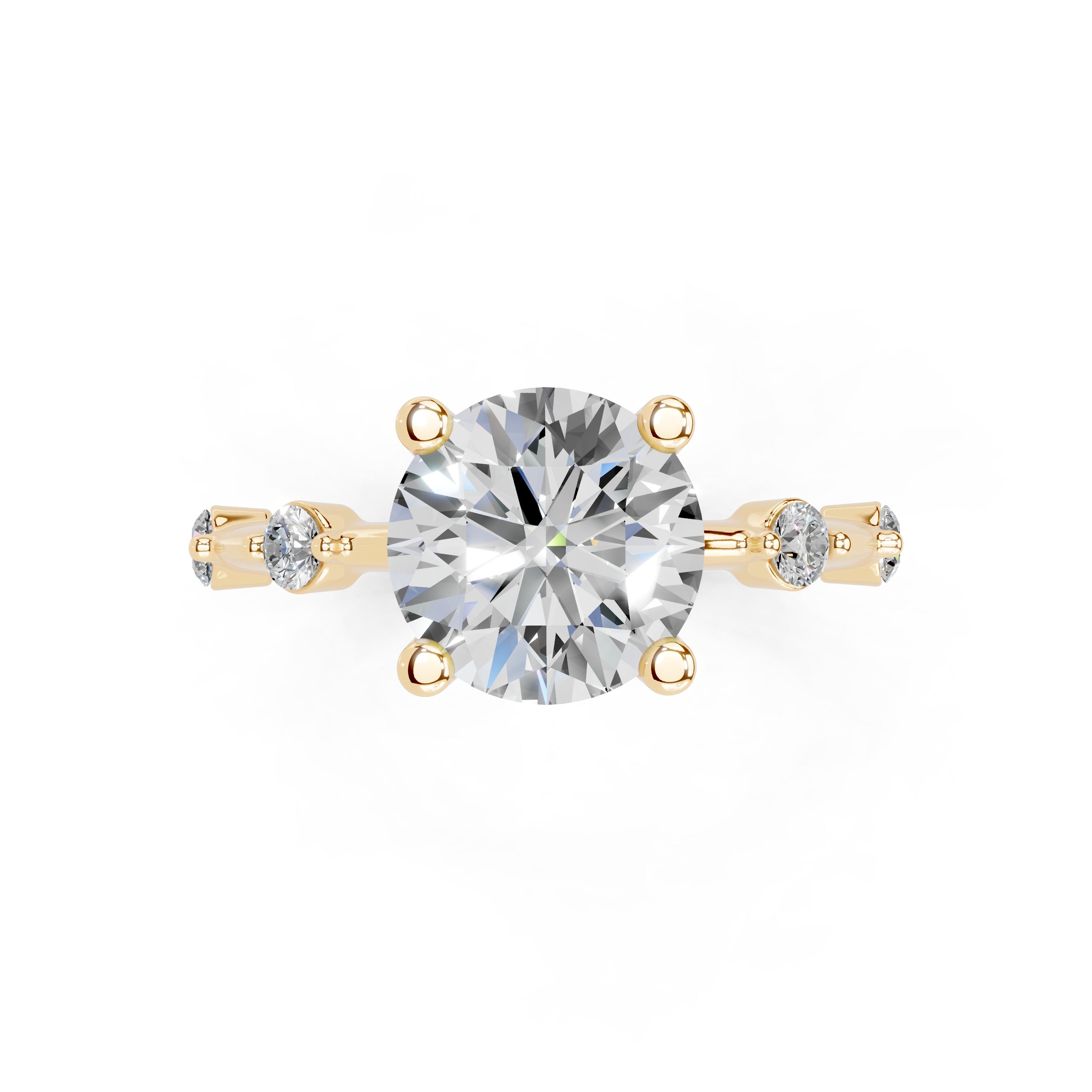 Round Cut Solitaire Lab Grown Diamond Engagement Ring with Minimal Side Stones