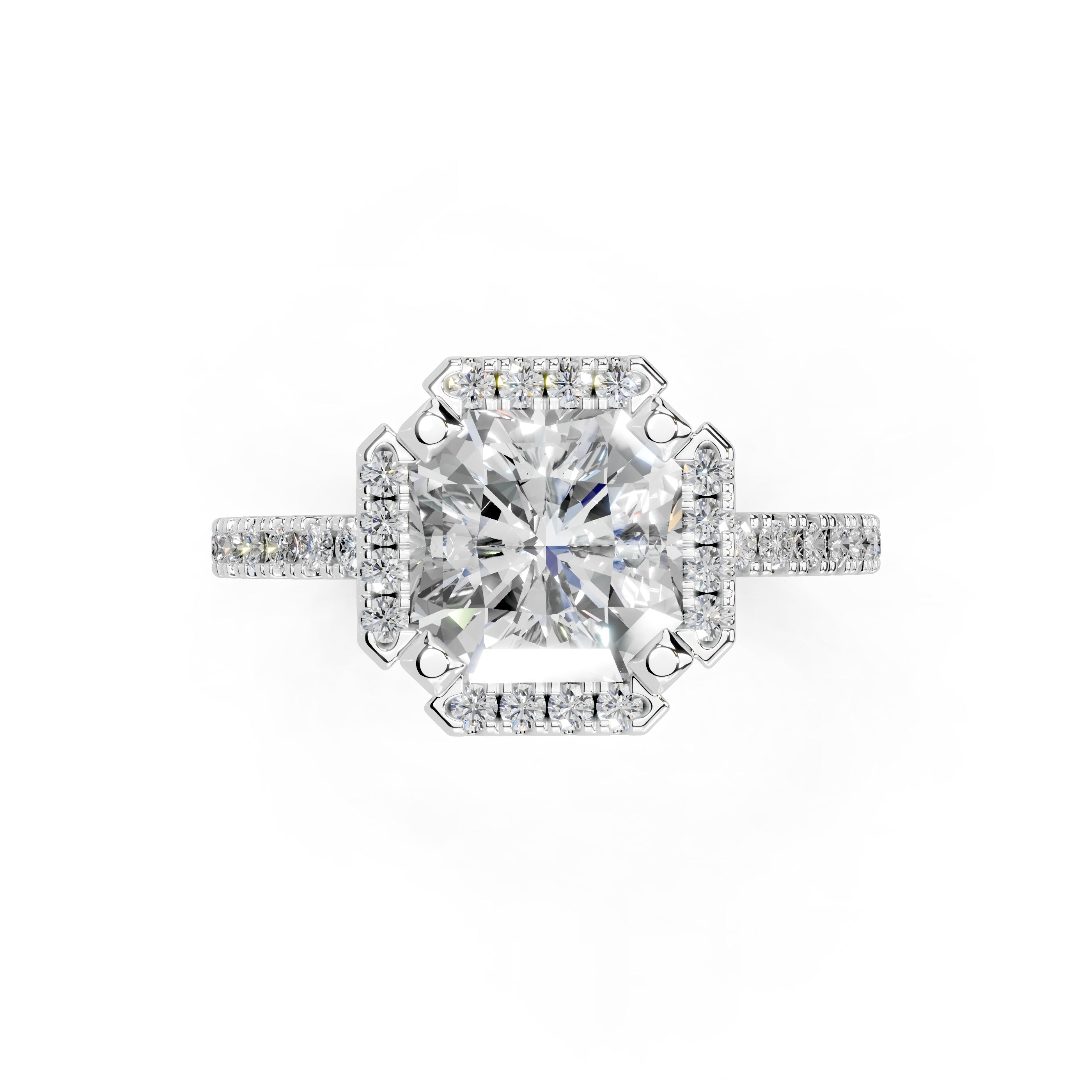 Asscher Cut Pave Setting Halo  Lab Grown Diamond Engagement Ring (1.6 mm width)