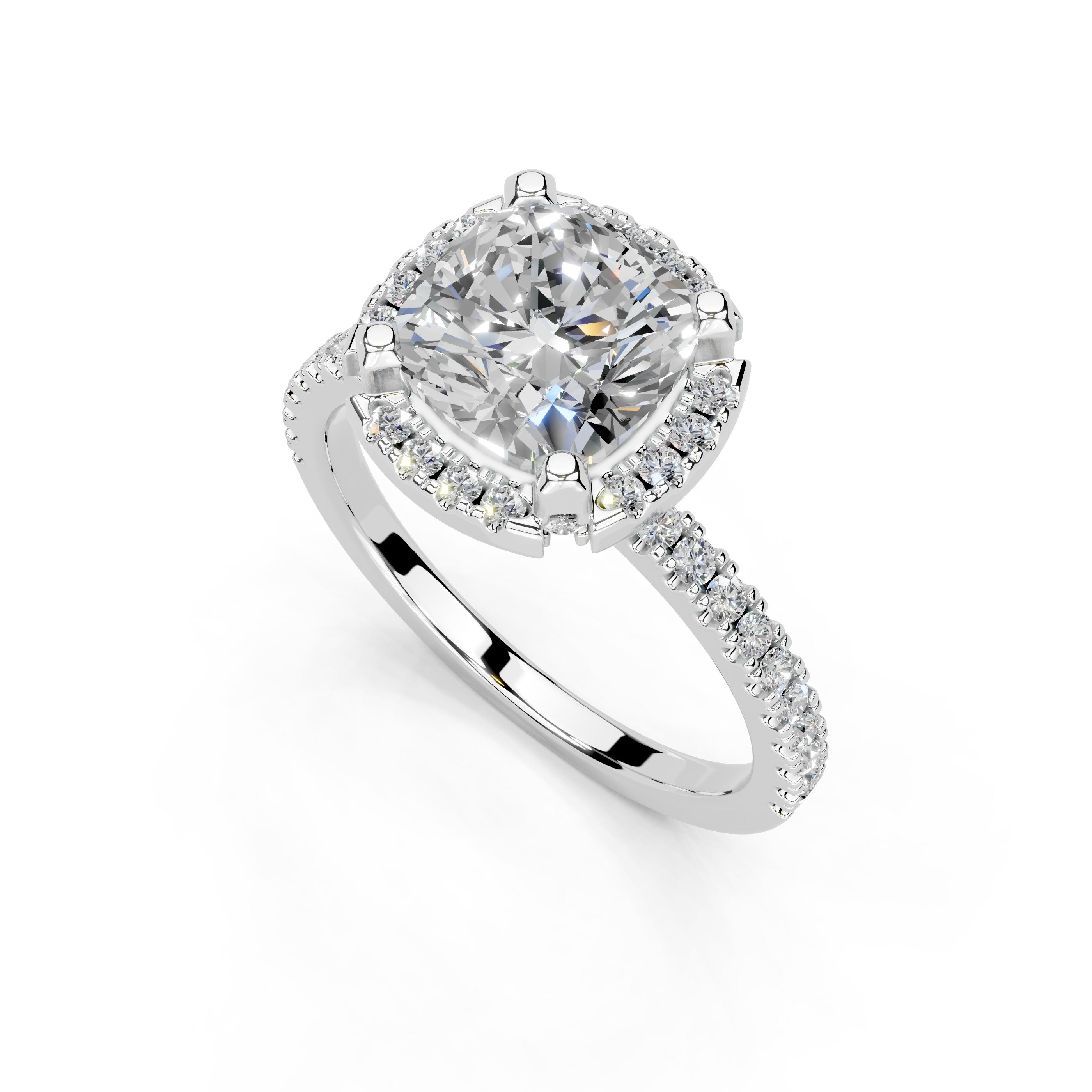 Cushion Cut Pave Setting Halo  Lab Grown Diamond Engagement Ring (1.6 mm width)