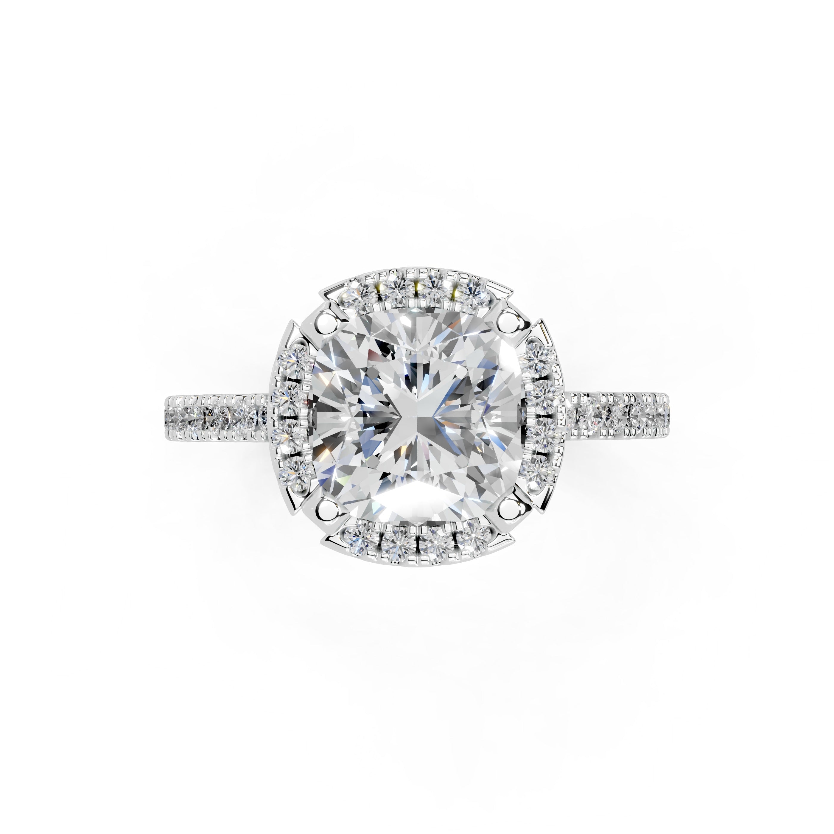 Cushion Cut Pave Setting Halo  Lab Grown Diamond Engagement Ring (1.6 mm width)