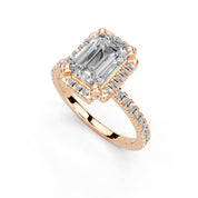 Emerald Cut Pave Setting Halo  Lab Grown Diamond Engagement Ring (1.6 mm width)