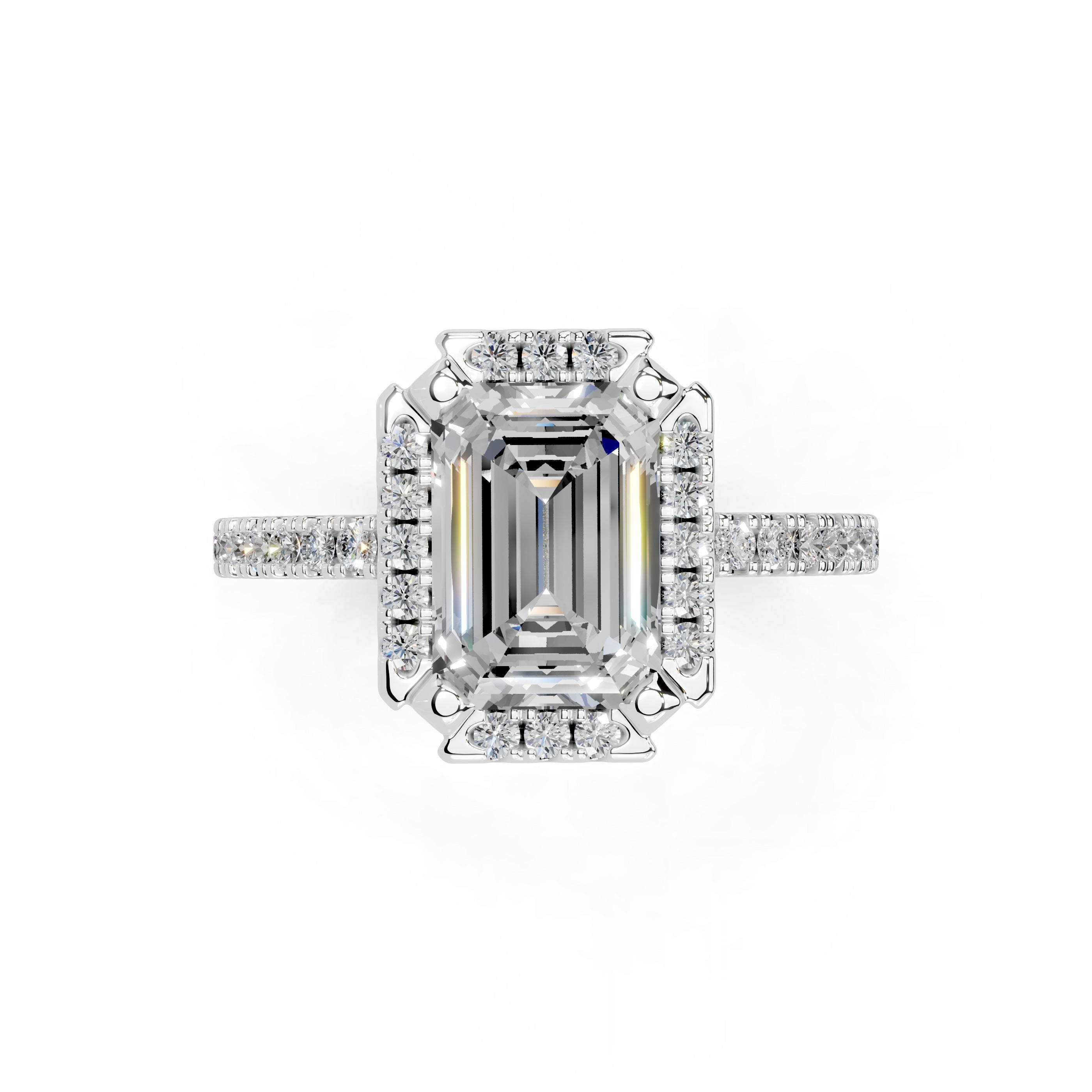 Emerald Cut Pave Setting Halo  Lab Grown Diamond Engagement Ring (1.6 mm width)