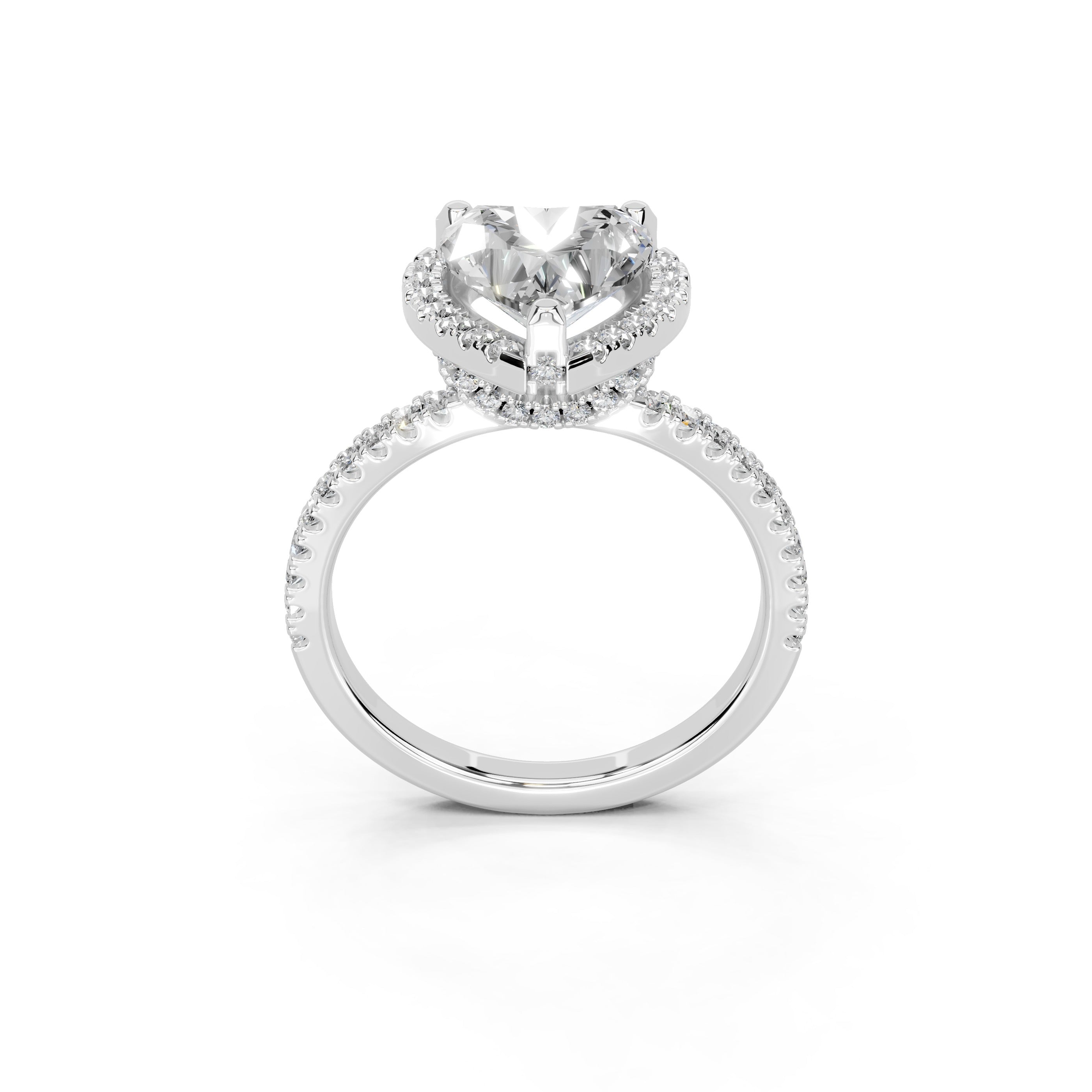 Heart Cut Pave Setting Halo  Lab Grown Diamond Engagement Ring (1.6 mm width)