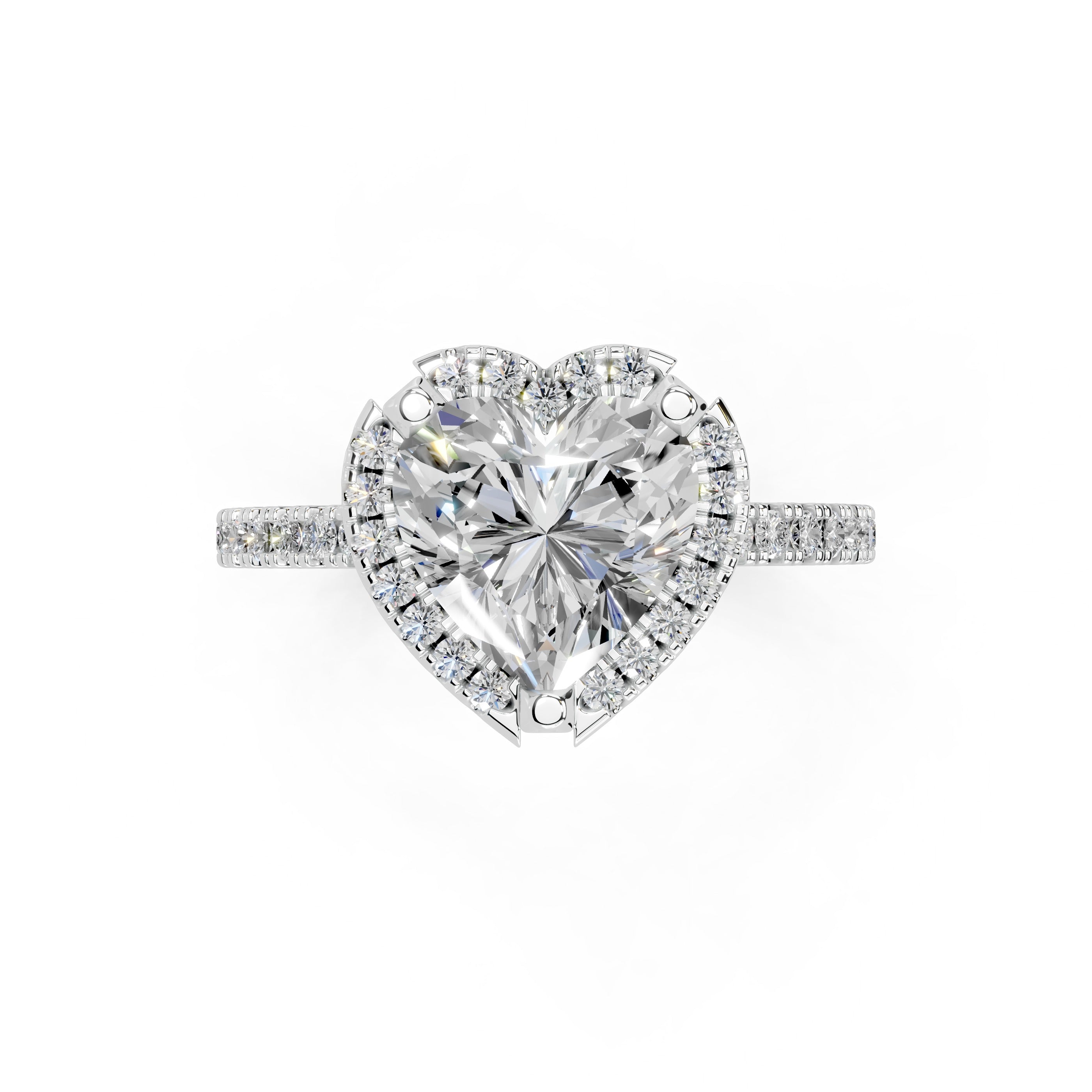 Heart Cut Pave Setting Halo  Lab Grown Diamond Engagement Ring (1.6 mm width)