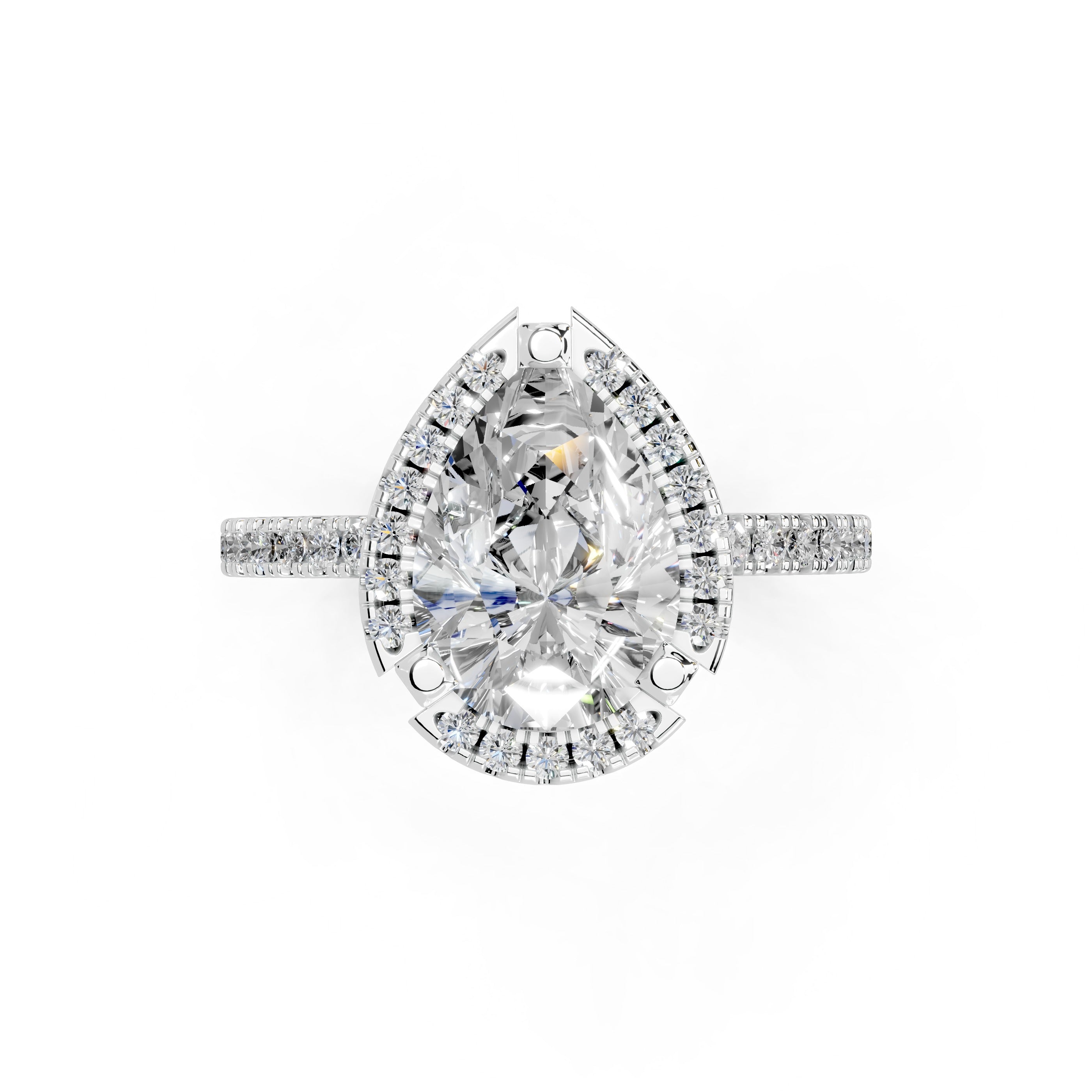 Pear Cut Pave Setting Halo  Lab Grown Diamond Engagement Ring (1.6 mm width)