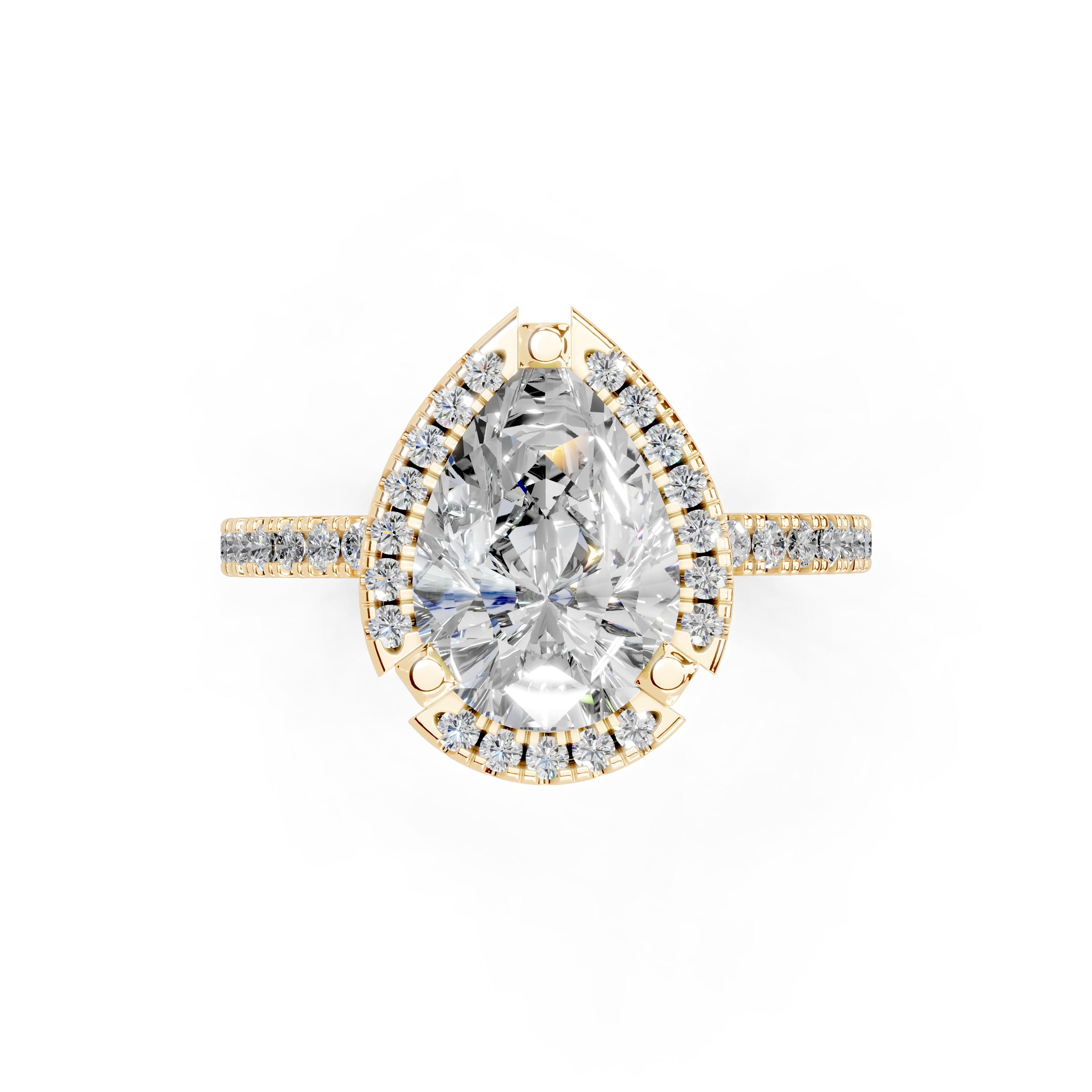 Pear Cut Pave Setting Halo  Lab Grown Diamond Engagement Ring (1.6 mm width)