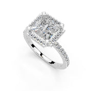 Princess Cut Pave Setting Halo  Lab Grown Diamond Engagement Ring (1.6 mm width)