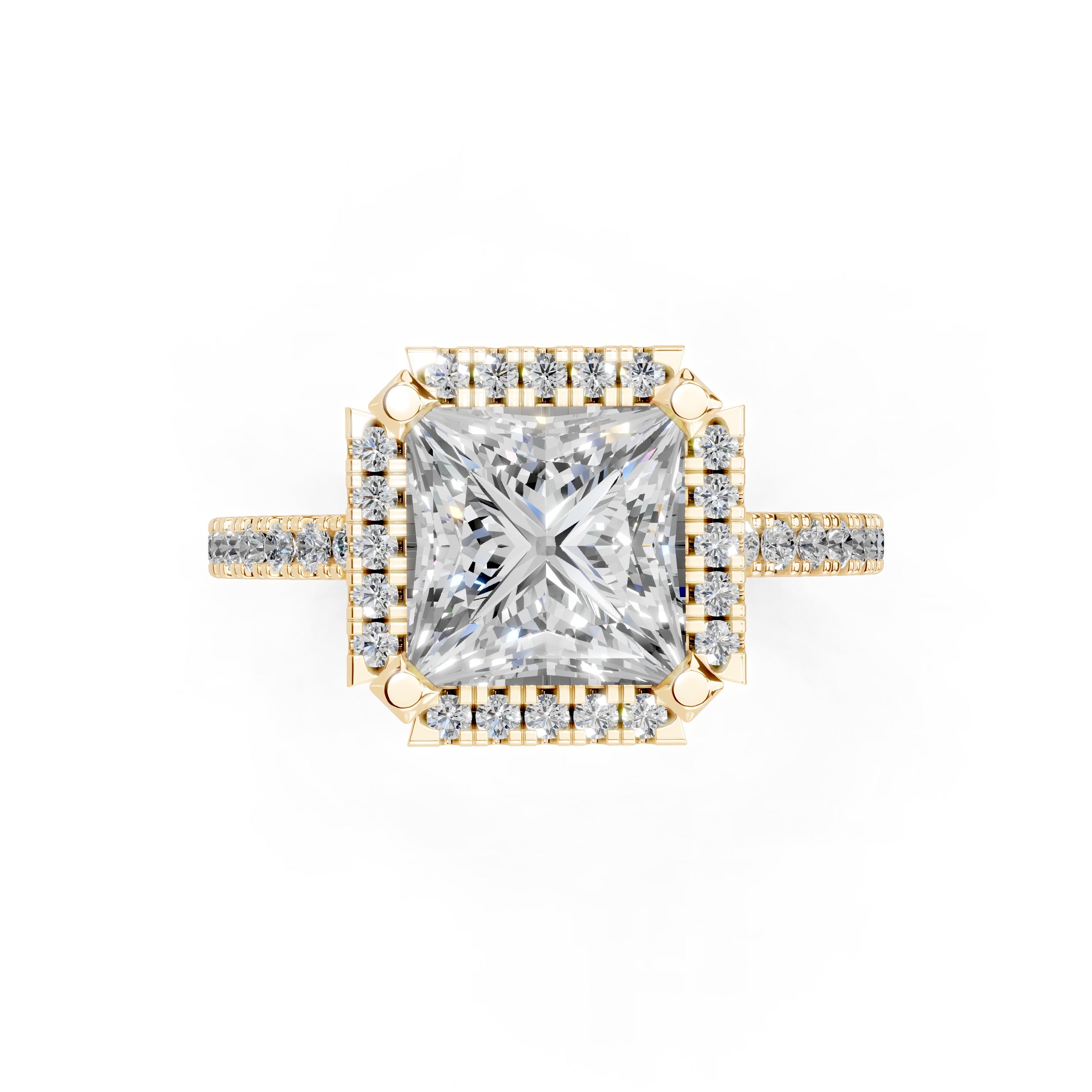 Princess Cut Pave Setting Halo  Lab Grown Diamond Engagement Ring (1.6 mm width)