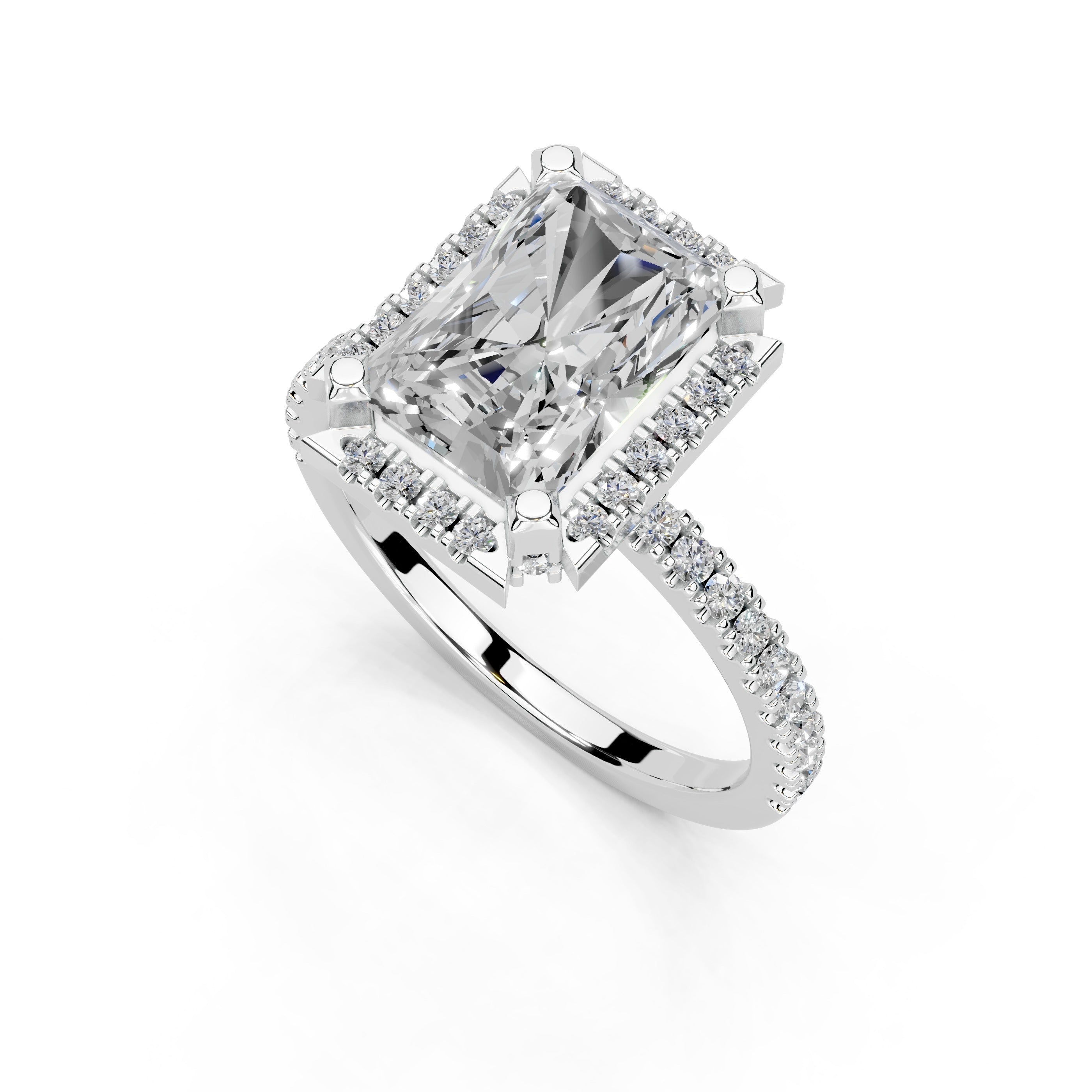 Radiant Cut Pave Setting Halo  Lab Grown Diamond Engagement Ring (1.6 mm width)