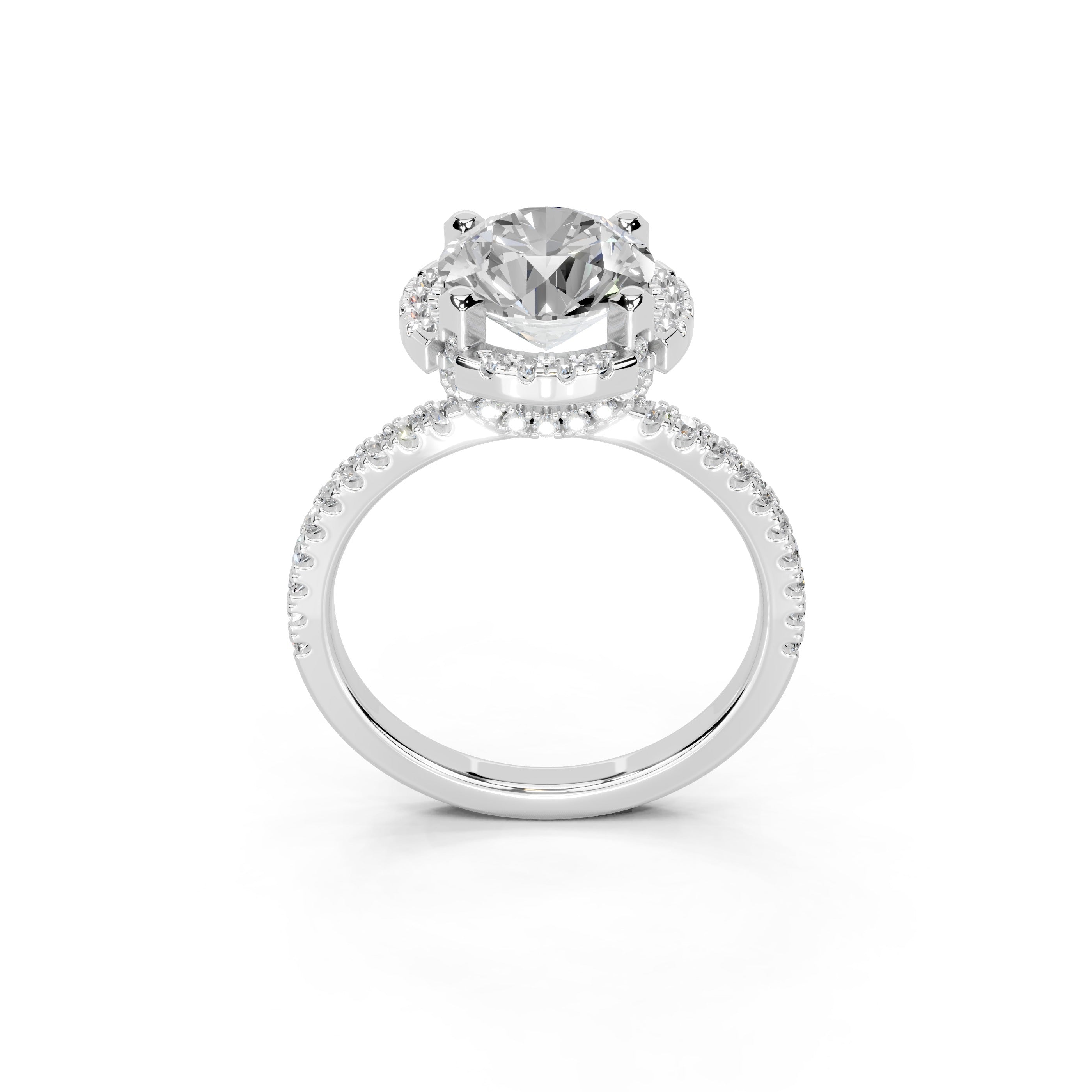 Round Cut Pave Setting Halo  Lab Grown Diamond Engagement Ring (1.6 mm width)