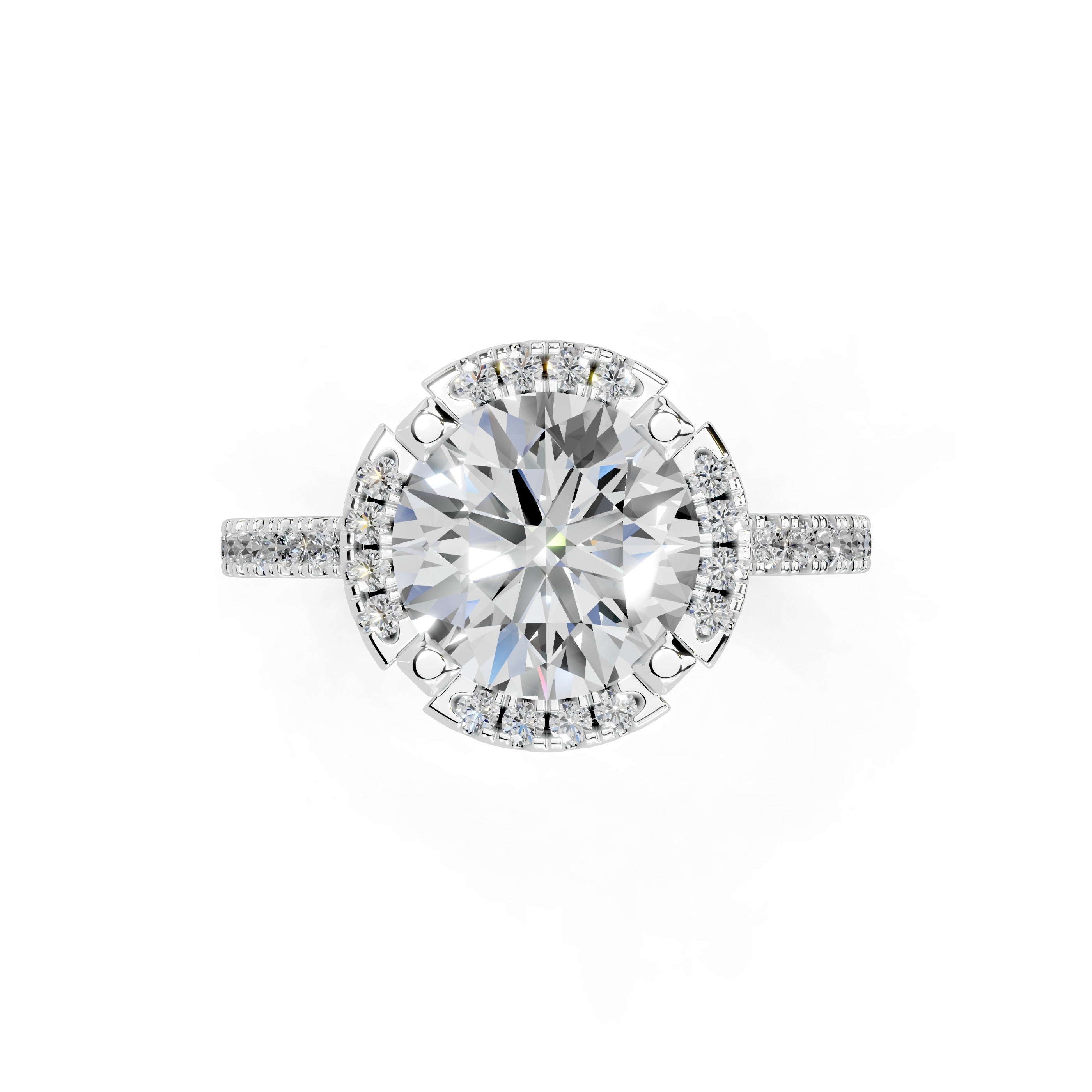 Round Cut Pave Setting Halo  Lab Grown Diamond Engagement Ring (1.6 mm width)