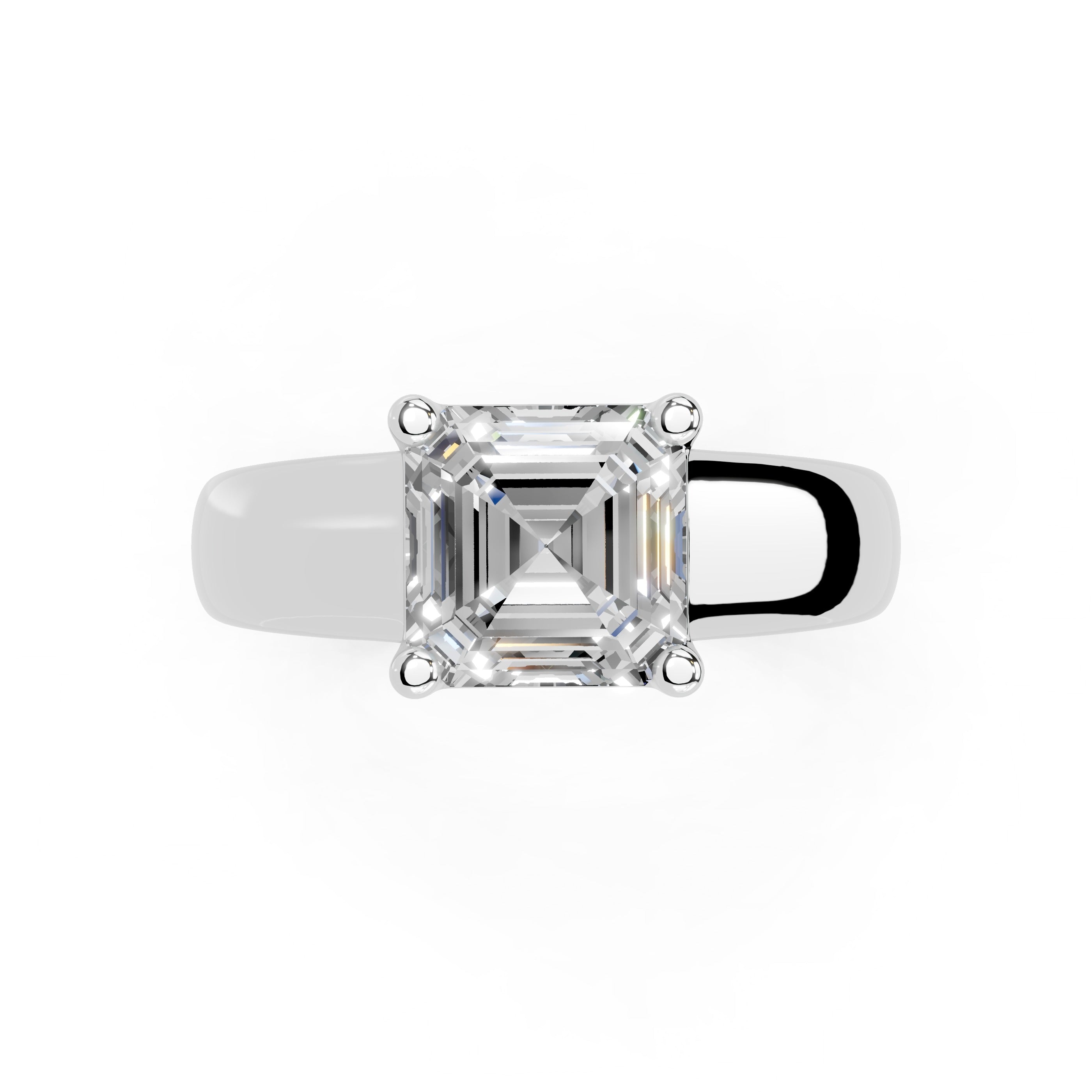 Asscher Cut Wide Band  Solitaire Lab Grown Diamond Engagement Ring (3.5 mm width)