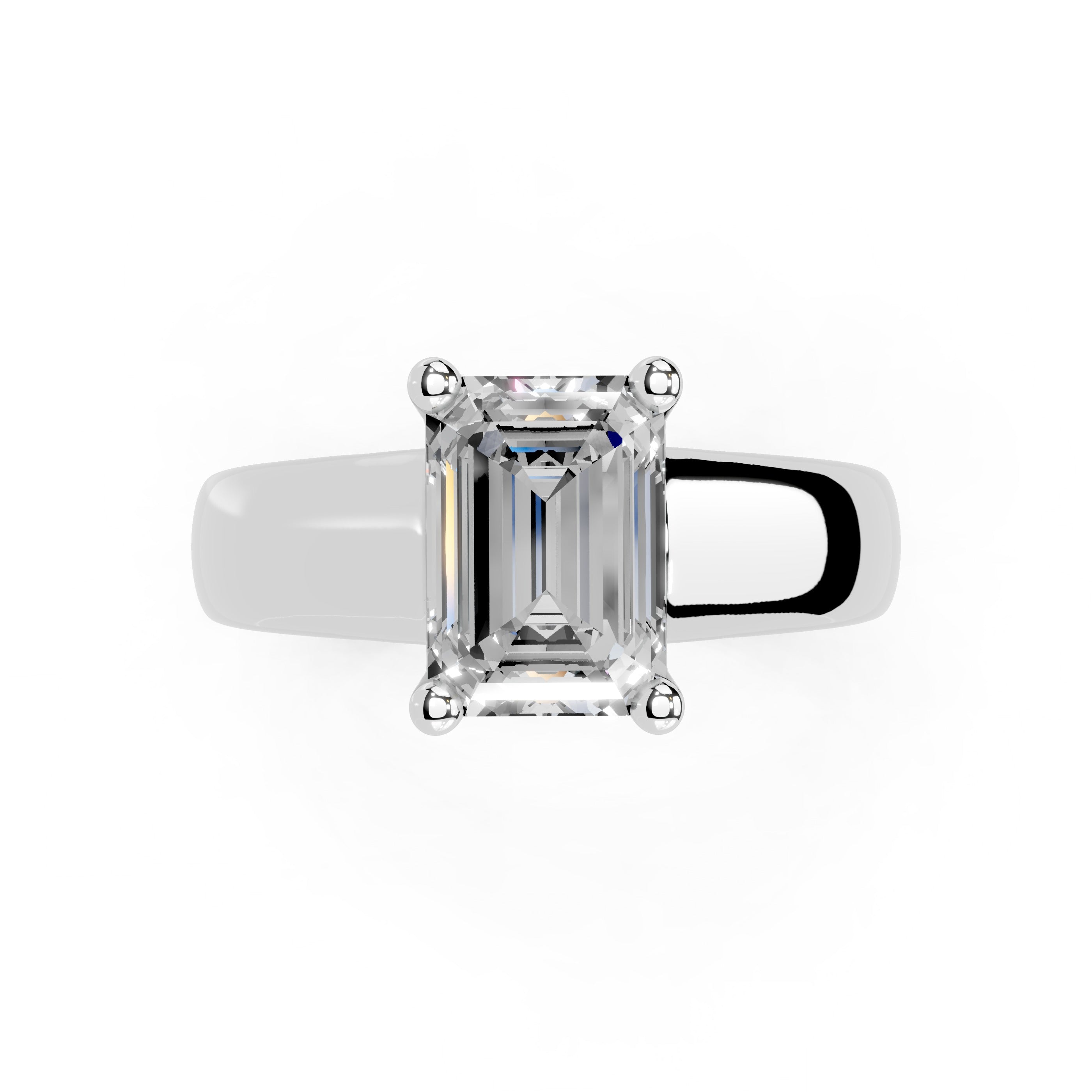 Emerald Cut Wide Band  Solitaire Lab Grown Diamond Engagement Ring (3.5 mm width)