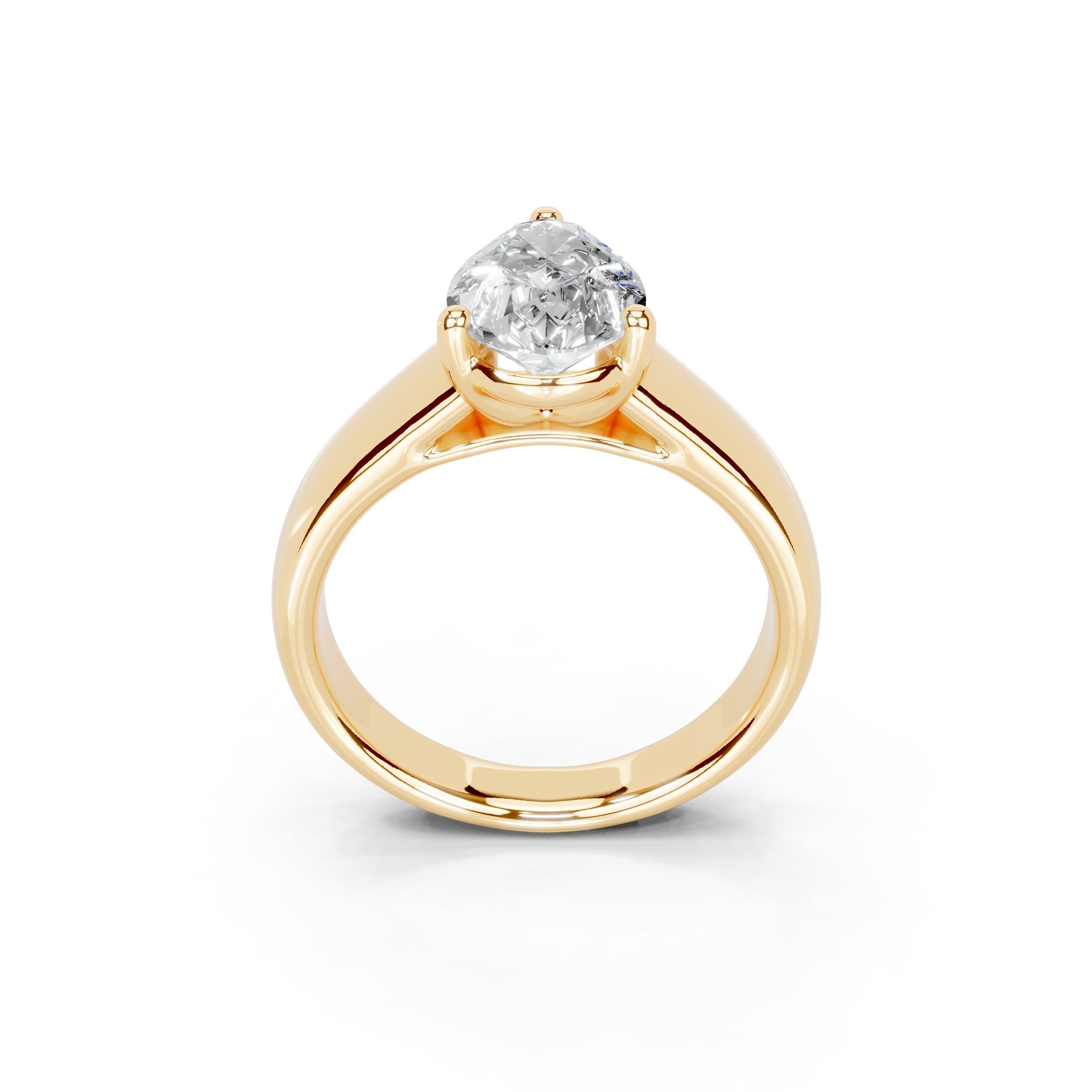 Pear Cut Wide Band  Solitaire Lab Grown Diamond Engagement Ring (3.5 mm width)