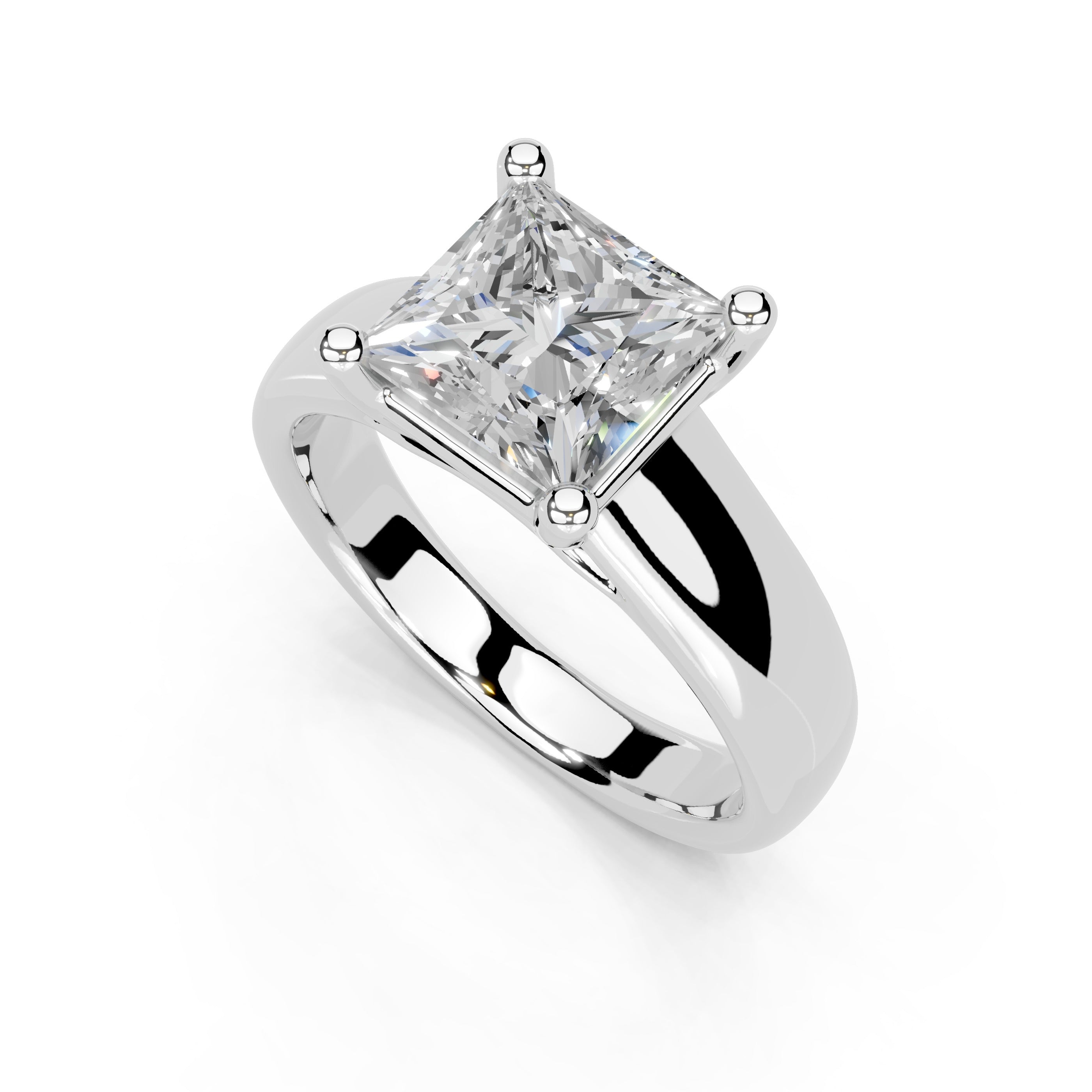 Princess Cut Wide Band  Solitaire Lab Grown Diamond Engagement Ring (3.5 mm width)