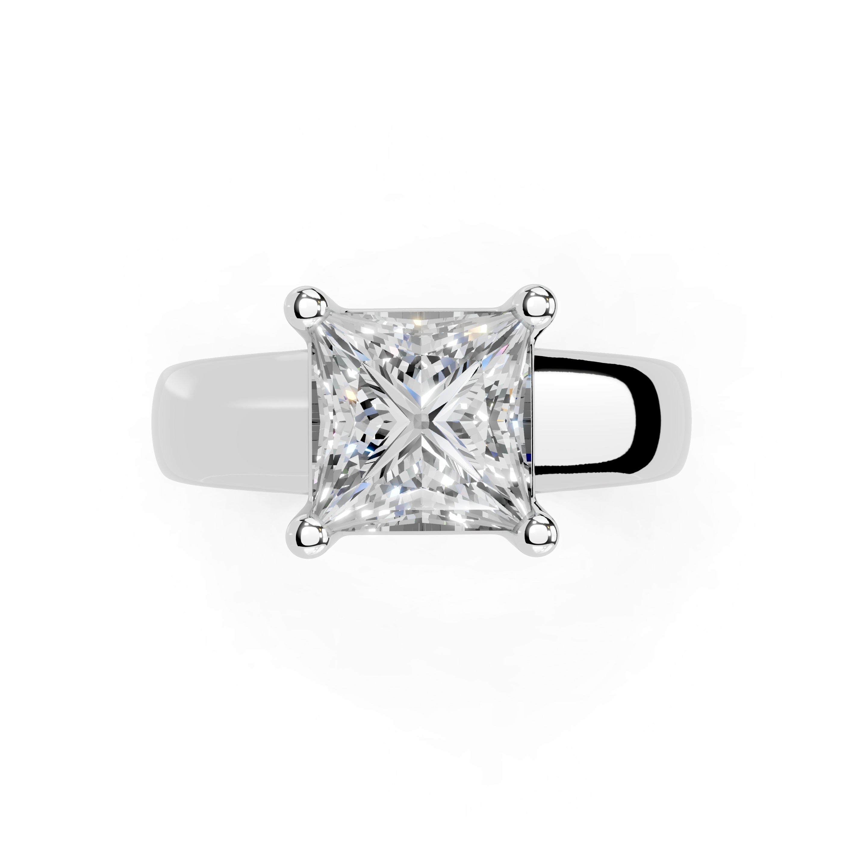 Princess Cut Wide Band  Solitaire Lab Grown Diamond Engagement Ring (3.5 mm width)