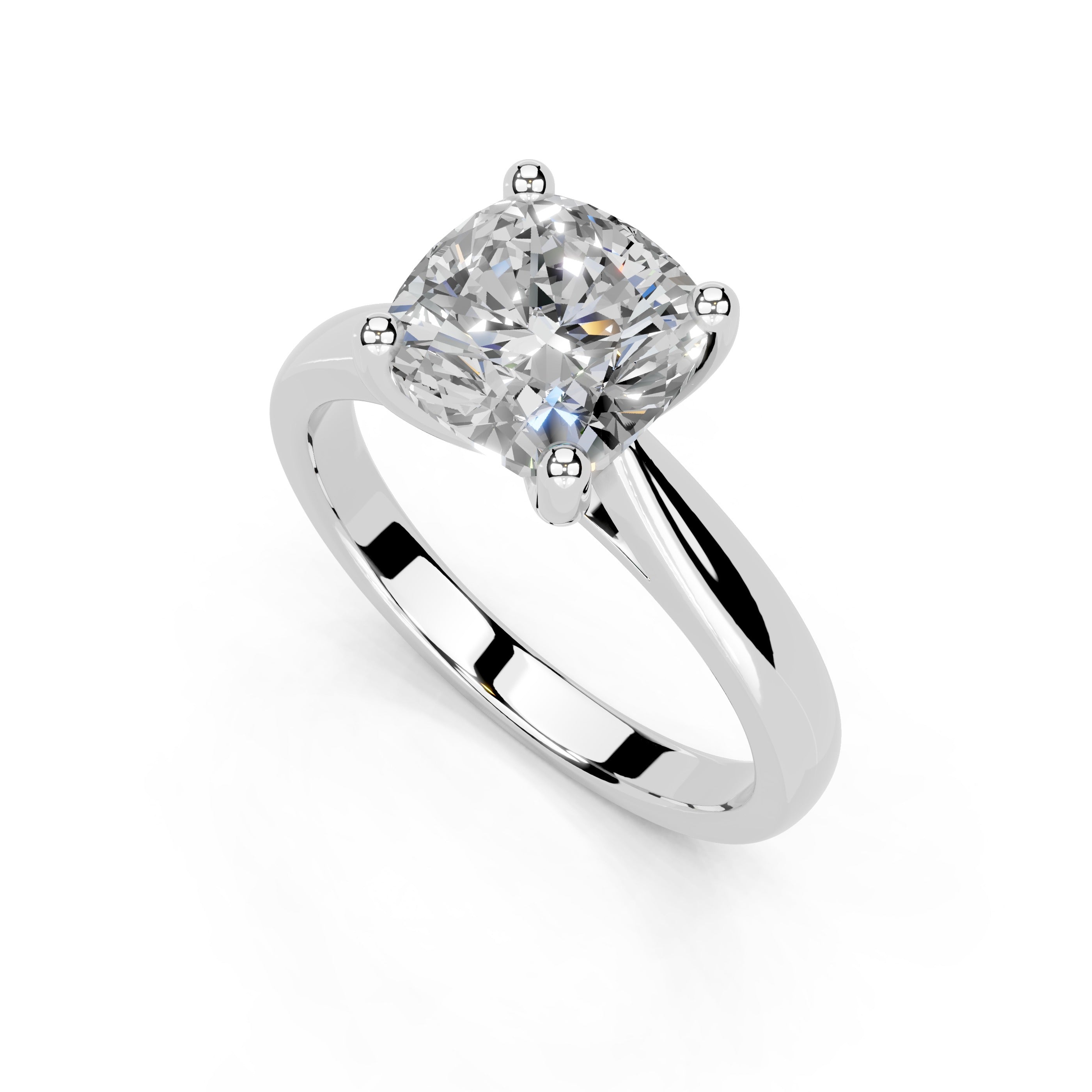 Cushion Cut Square Prongs Solitaire Lab Grown Diamond Engagement Ring (2.6 mm width)