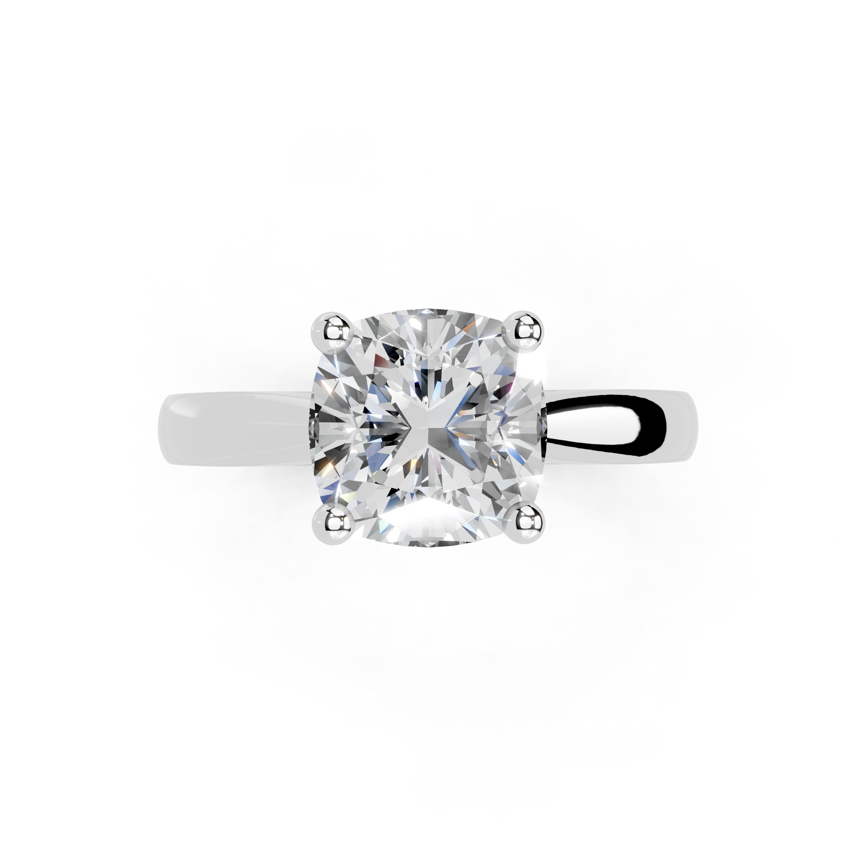 Cushion Cut Square Prongs Solitaire Lab Grown Diamond Engagement Ring (2.6 mm width)