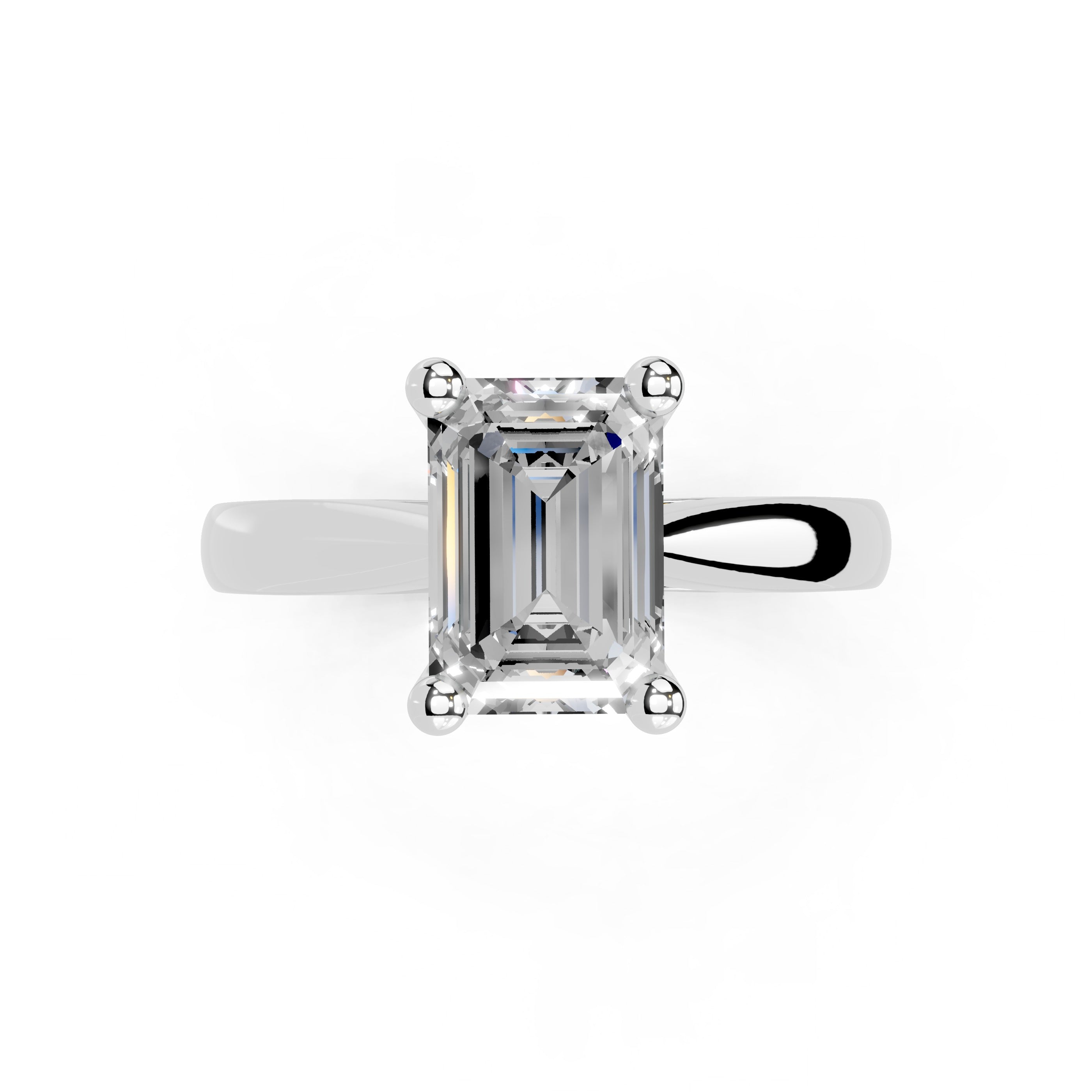 Emerald Cut Square Prongs Solitaire Lab Grown Diamond Engagement Ring (2.6 mm width)