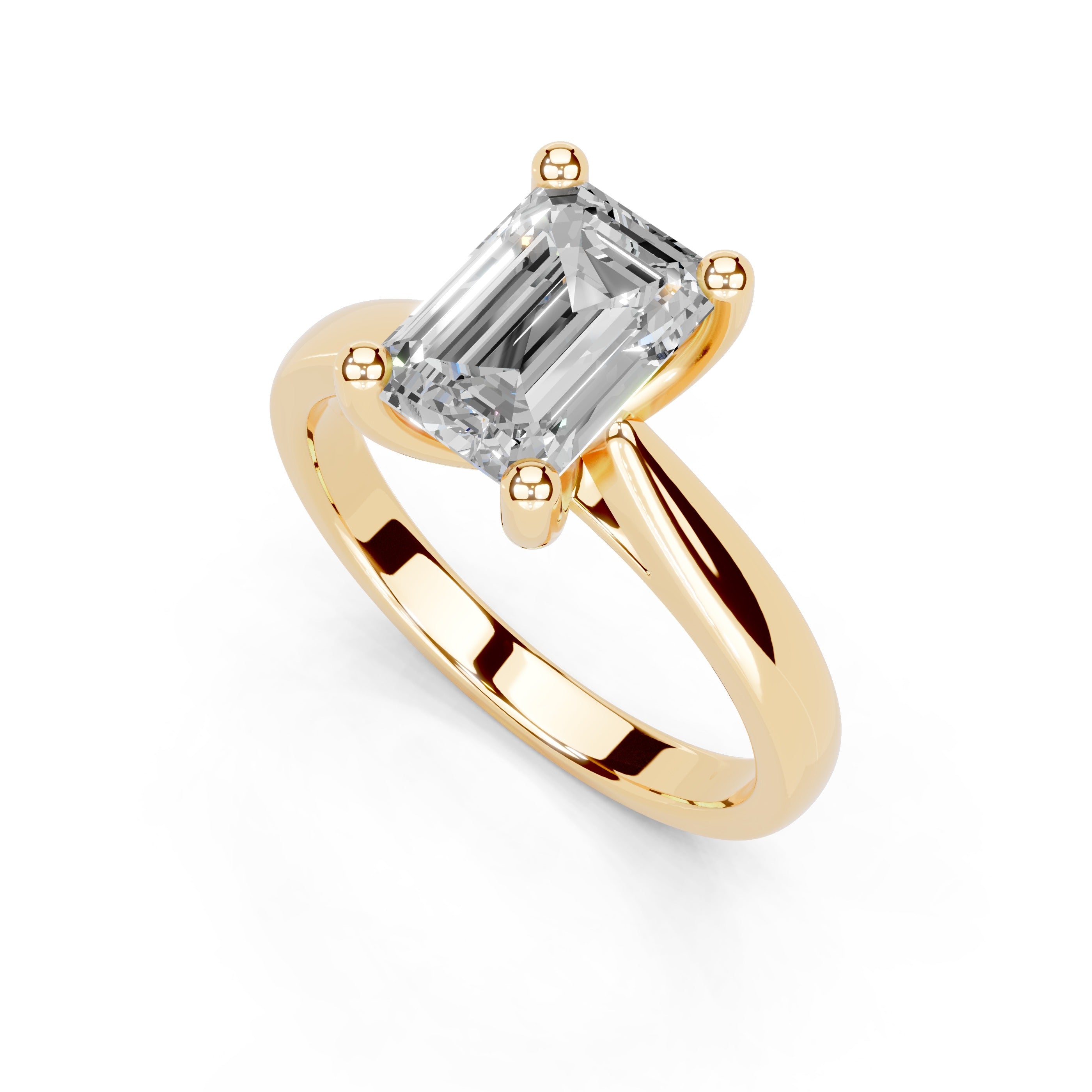 Emerald Cut Square Prongs Solitaire Lab Grown Diamond Engagement Ring (2.6 mm width)