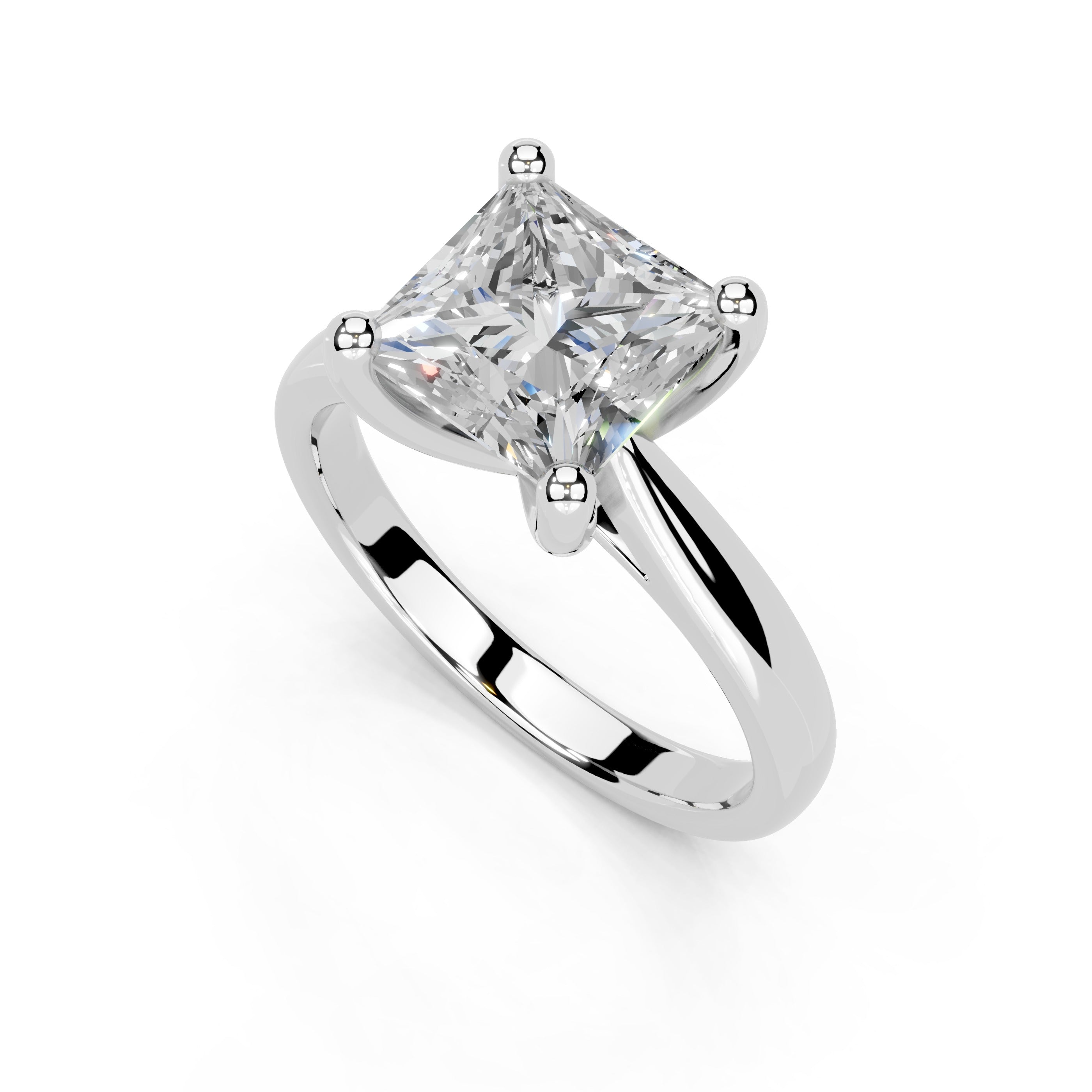 Princess Cut Square Prongs Solitaire Lab Grown Diamond Engagement Ring (2.6 mm width)